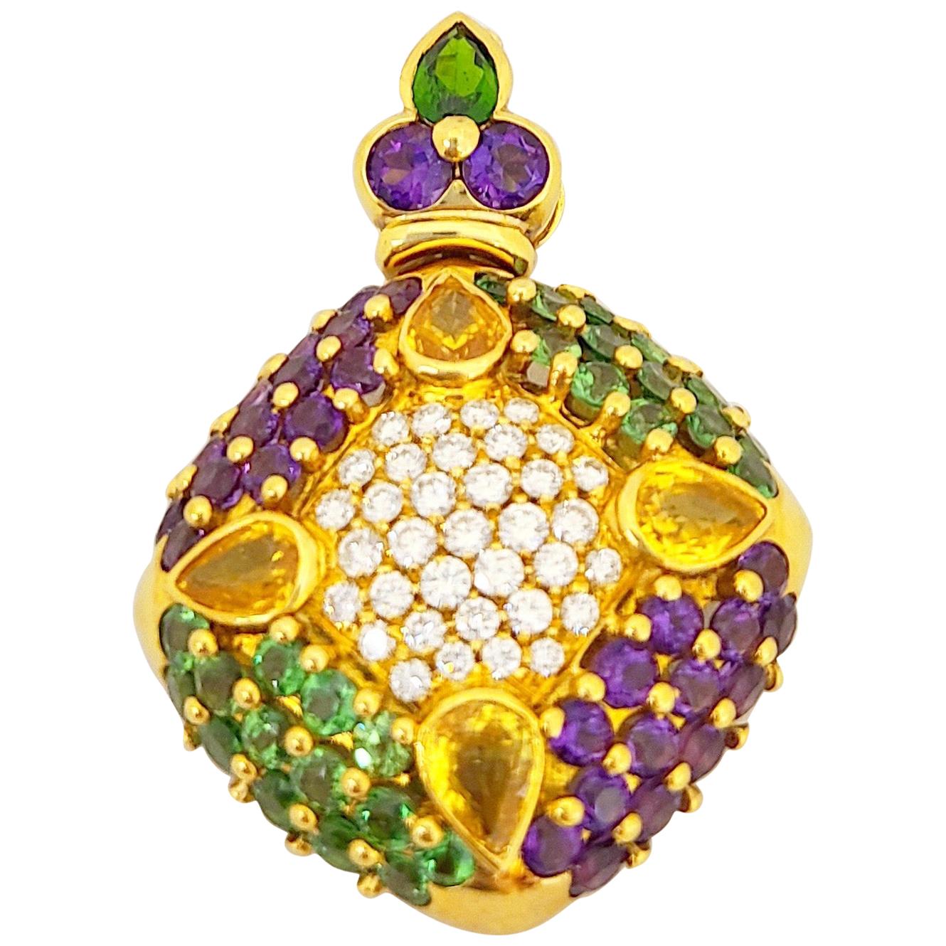 G. Verdi Pendentif en or 18 carats, diamants de 1,14 carat et saphirs semi-précieux