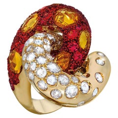 G. Verdi Bague cocktail en or jaune 18 carats, diamants, saphirs orange et jaunes