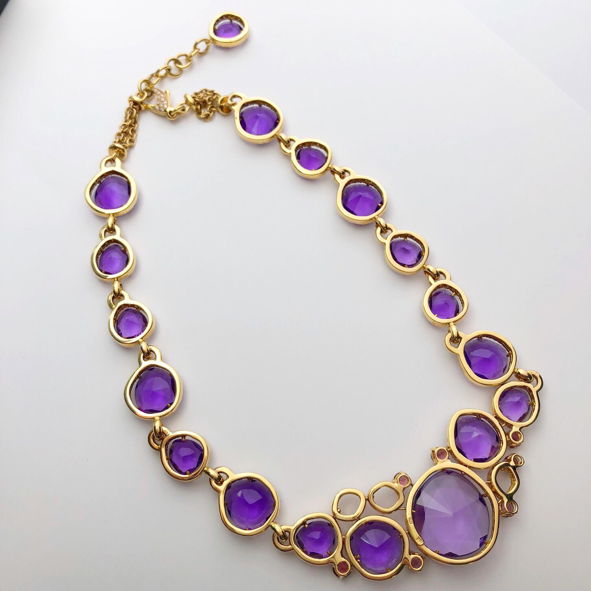 Women's or Men's Amethyst Diamond Pink Tourmaline Gold Necklace