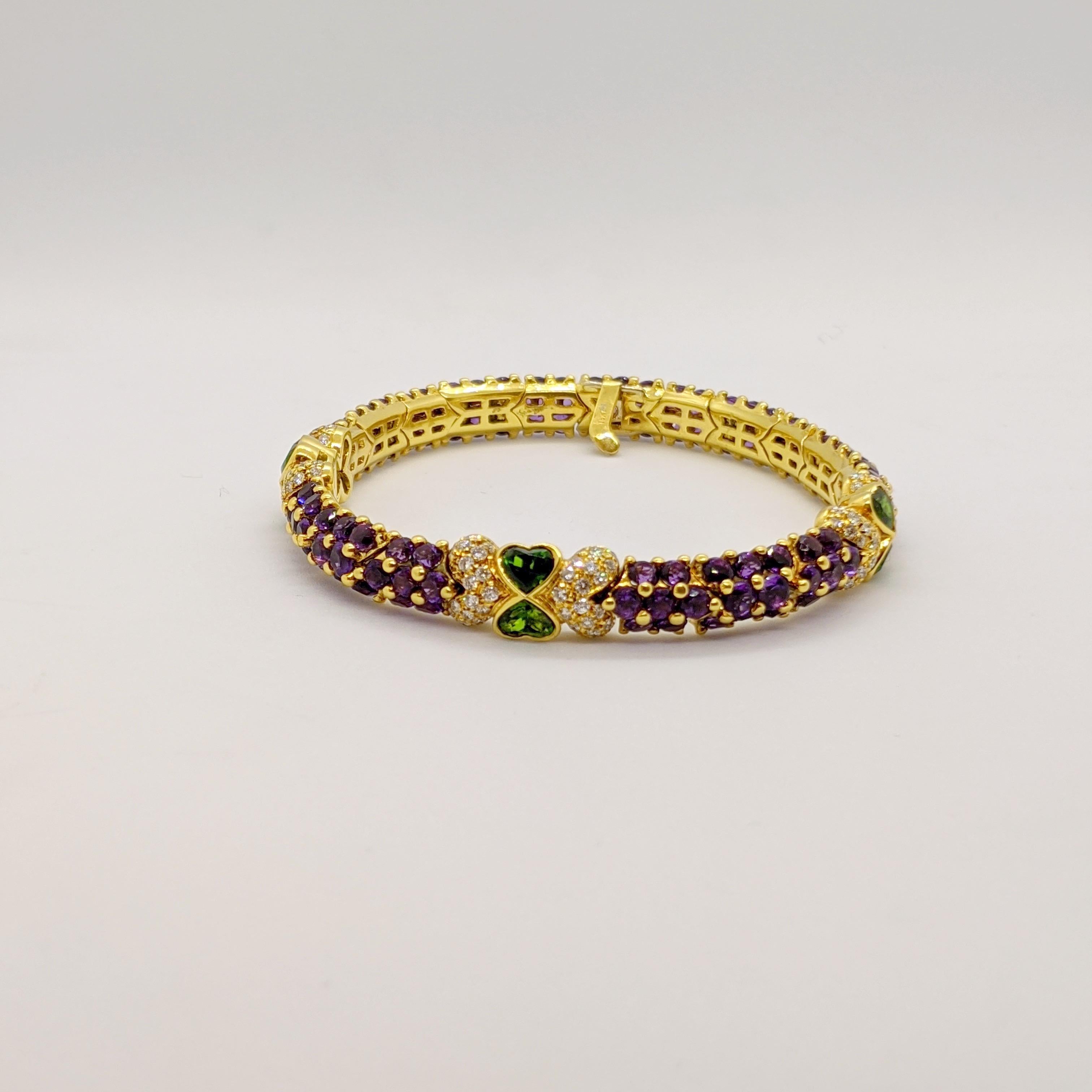 Round Cut G. Verdi 18KT. Gold Bracelet with 15.69Cts of Amethyst & Tsavorites, & Diamonds For Sale