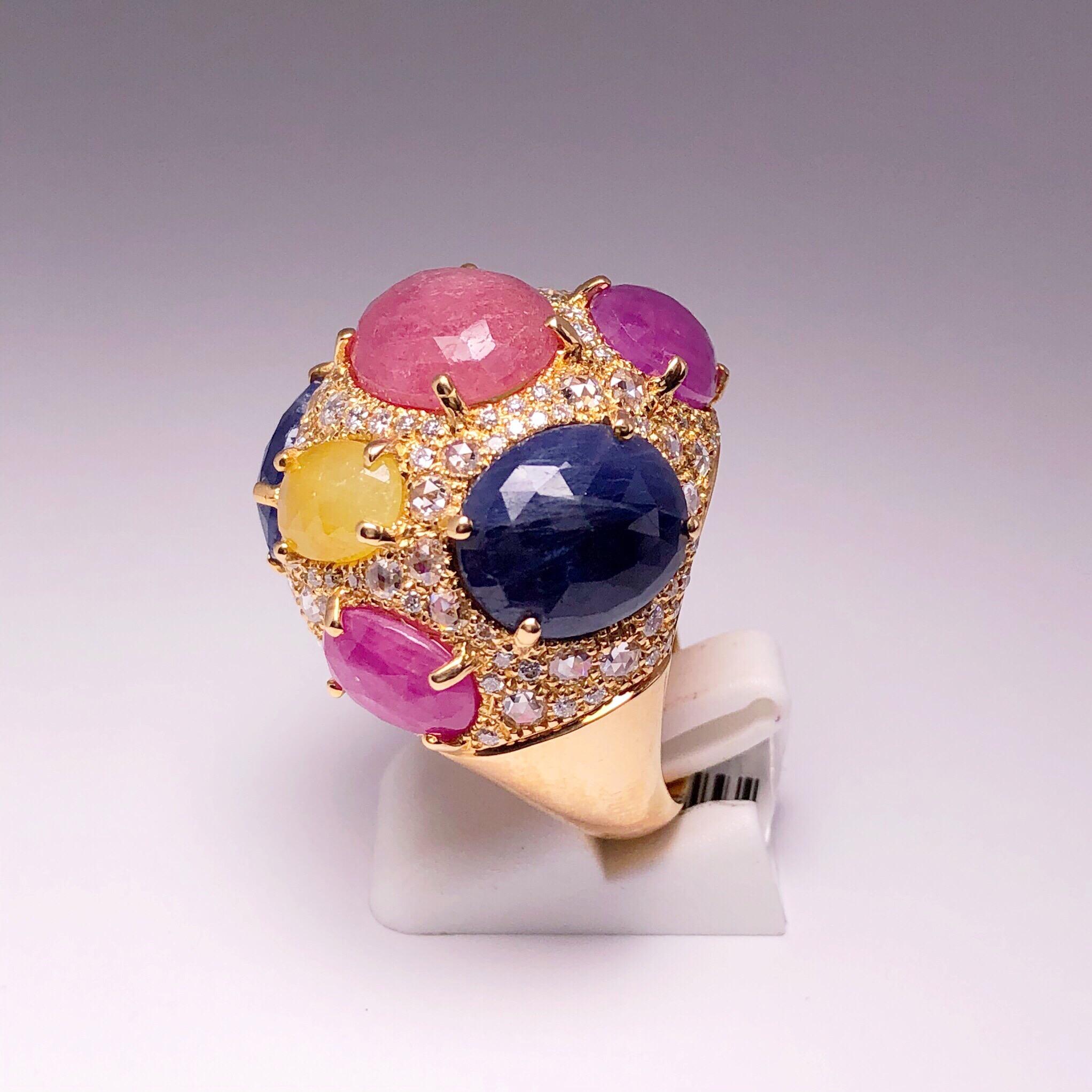 G. Verdi 18KT RG Ring mit 25,99 Karat mehrfarbigen Saphiren und Diamanten (Moderne) im Angebot