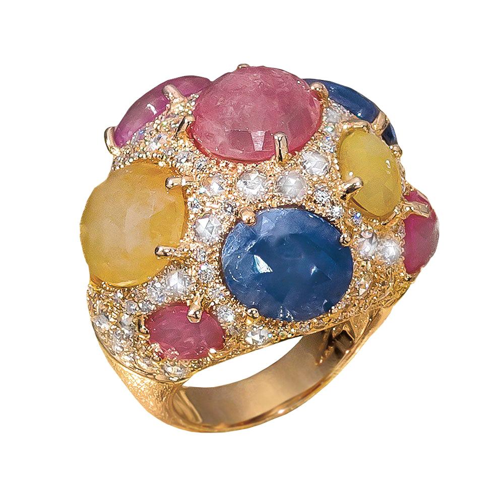 G. Verdi 18KT RG Ring with 25.99 Carat of Multicolored Sapphires and Diamonds For Sale