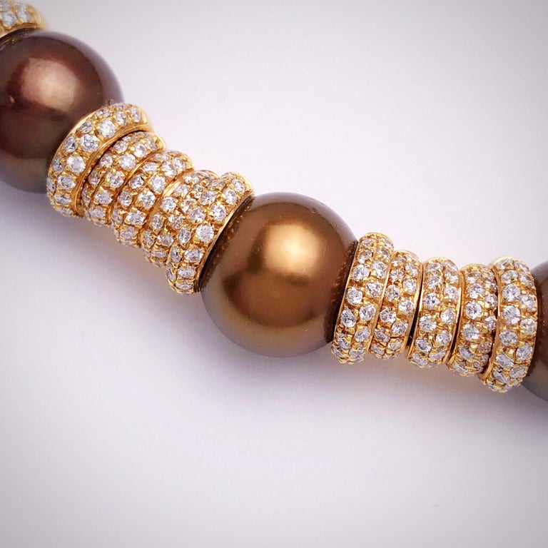 G. Verdi 18KT Rose Gold, 8.82ct. Diamond and SouthSea Brown Pearl Collar Necklace For Sale at ...