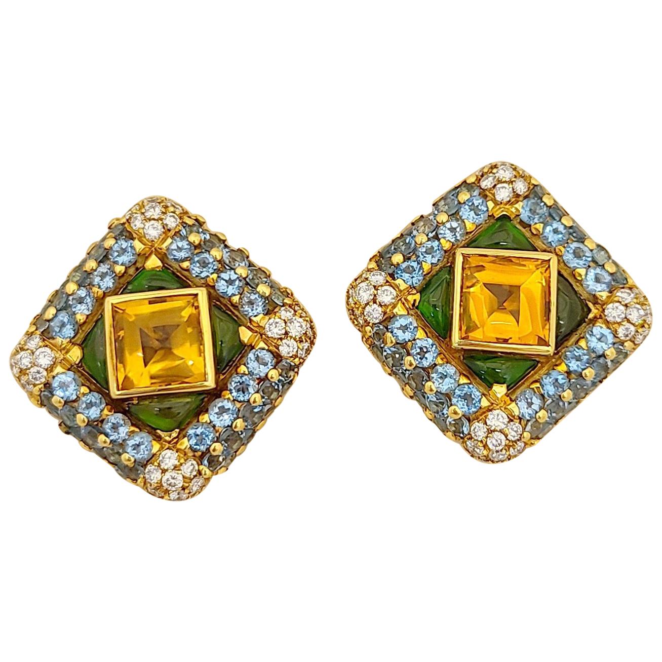 18 carats G. Verdi Or jaune 12,32 carats Boucles d'oreilles en diamants semi-précieux et 1,77 carat en vente