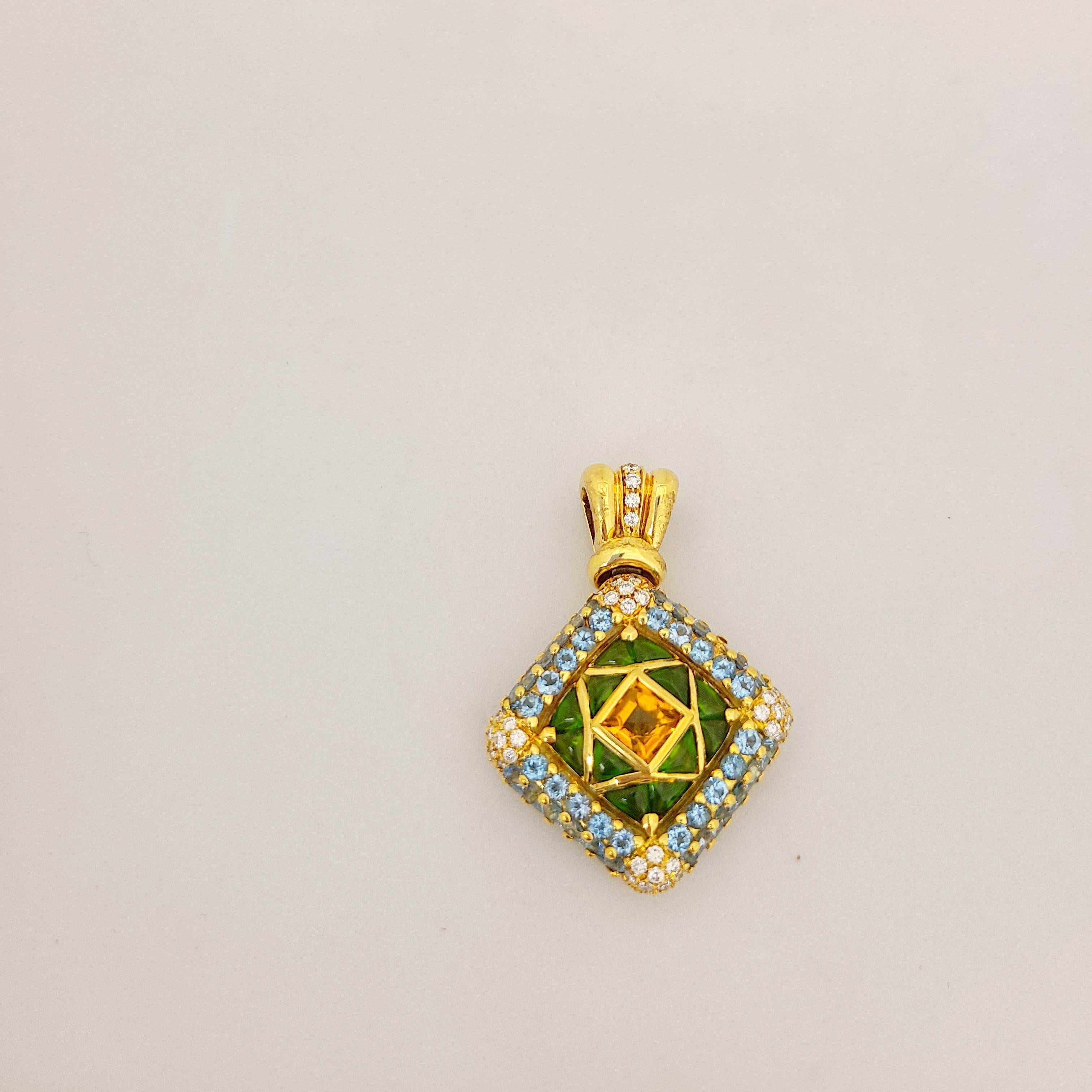 18 carats G. Verdi Or jaune 12,32 carats Boucles d'oreilles en diamants semi-précieux et 1,77 carat Neuf - En vente à New York, NY