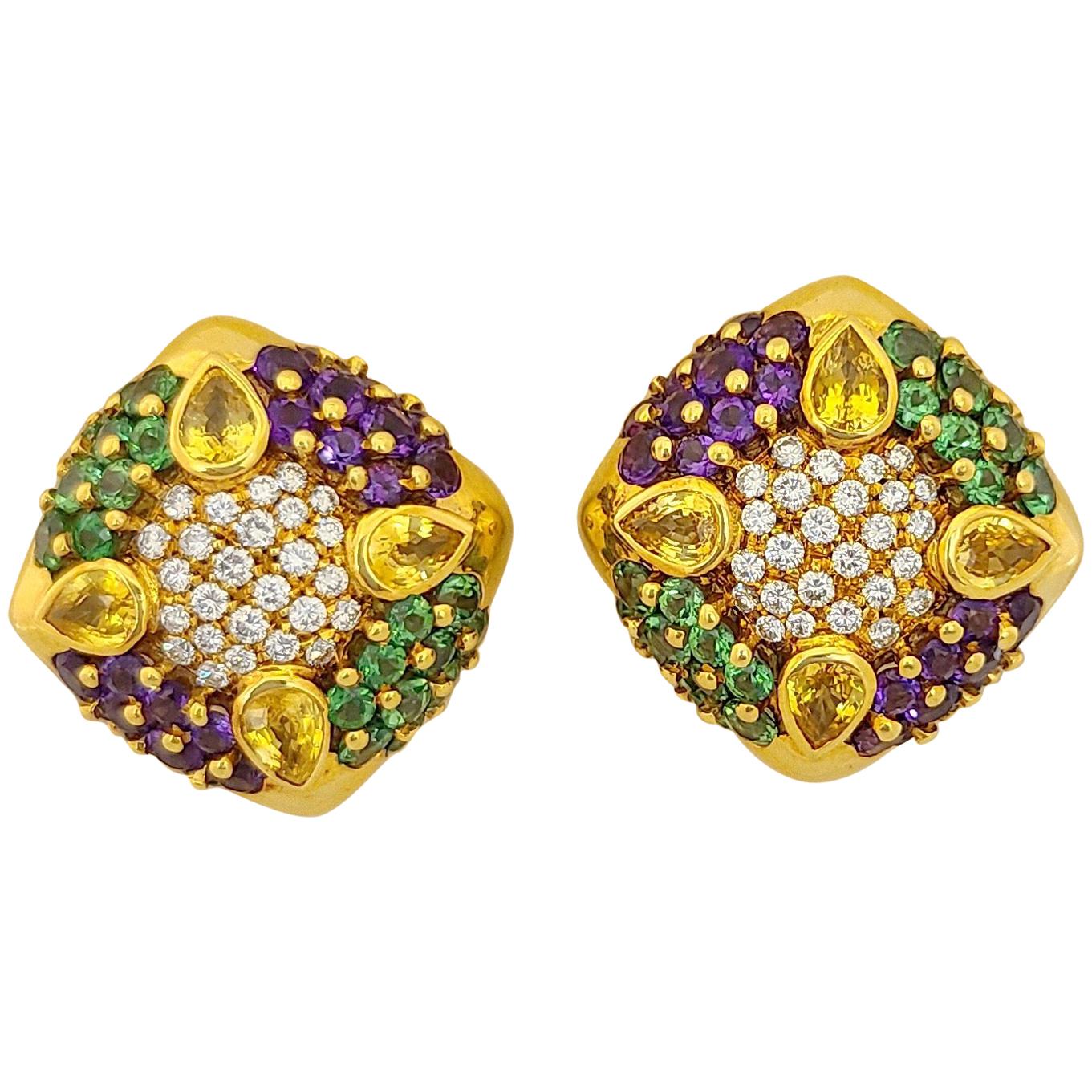 G. Verdi 18kt. Yellow Gold, .94ct. Diamond, Sapphire and Semi Precious Earrings