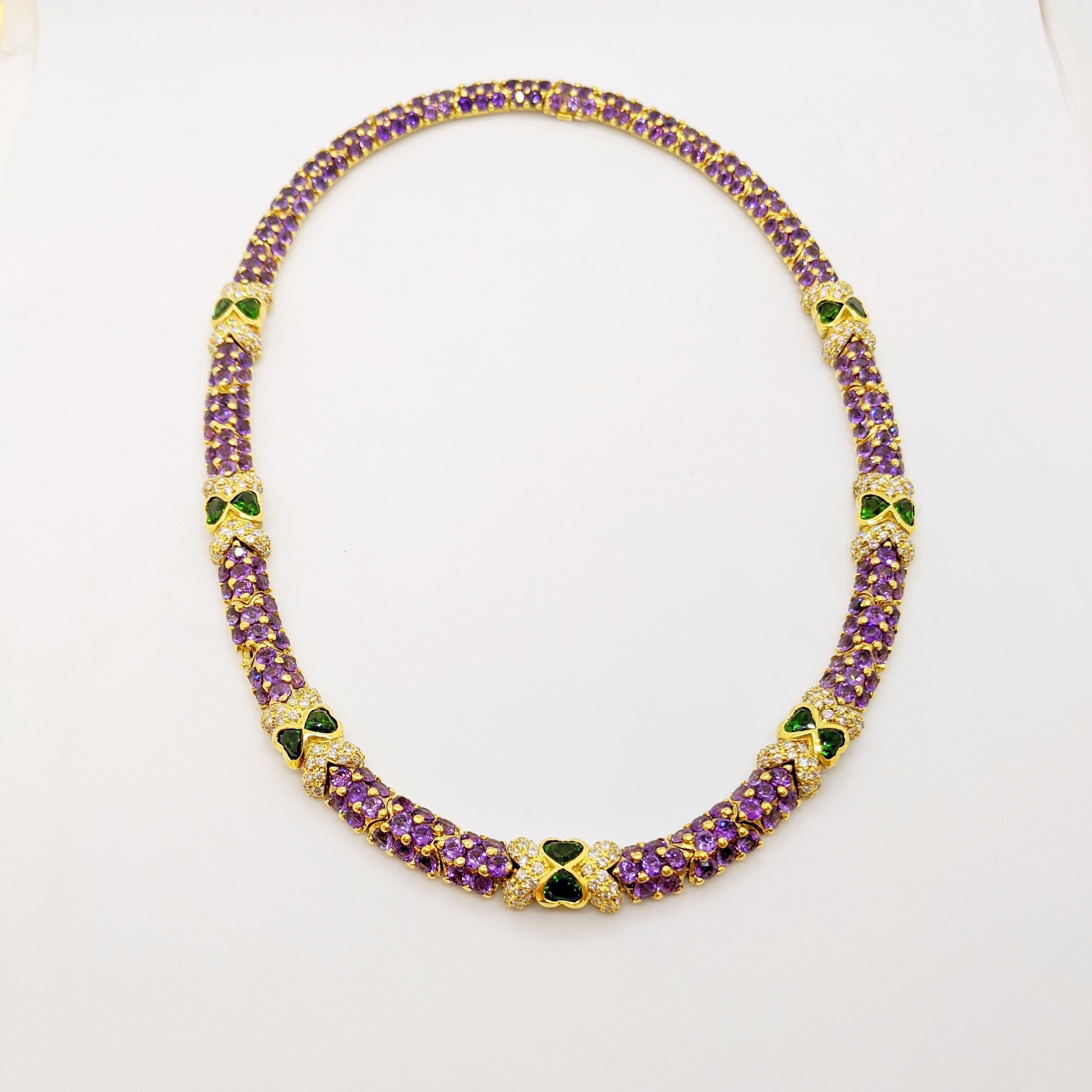 G. Verdi 18KT Gelbgold Halskette mit 32,19 Karat. Amethyst- und Tsavorit-Diamanten (Zeitgenössisch) im Angebot