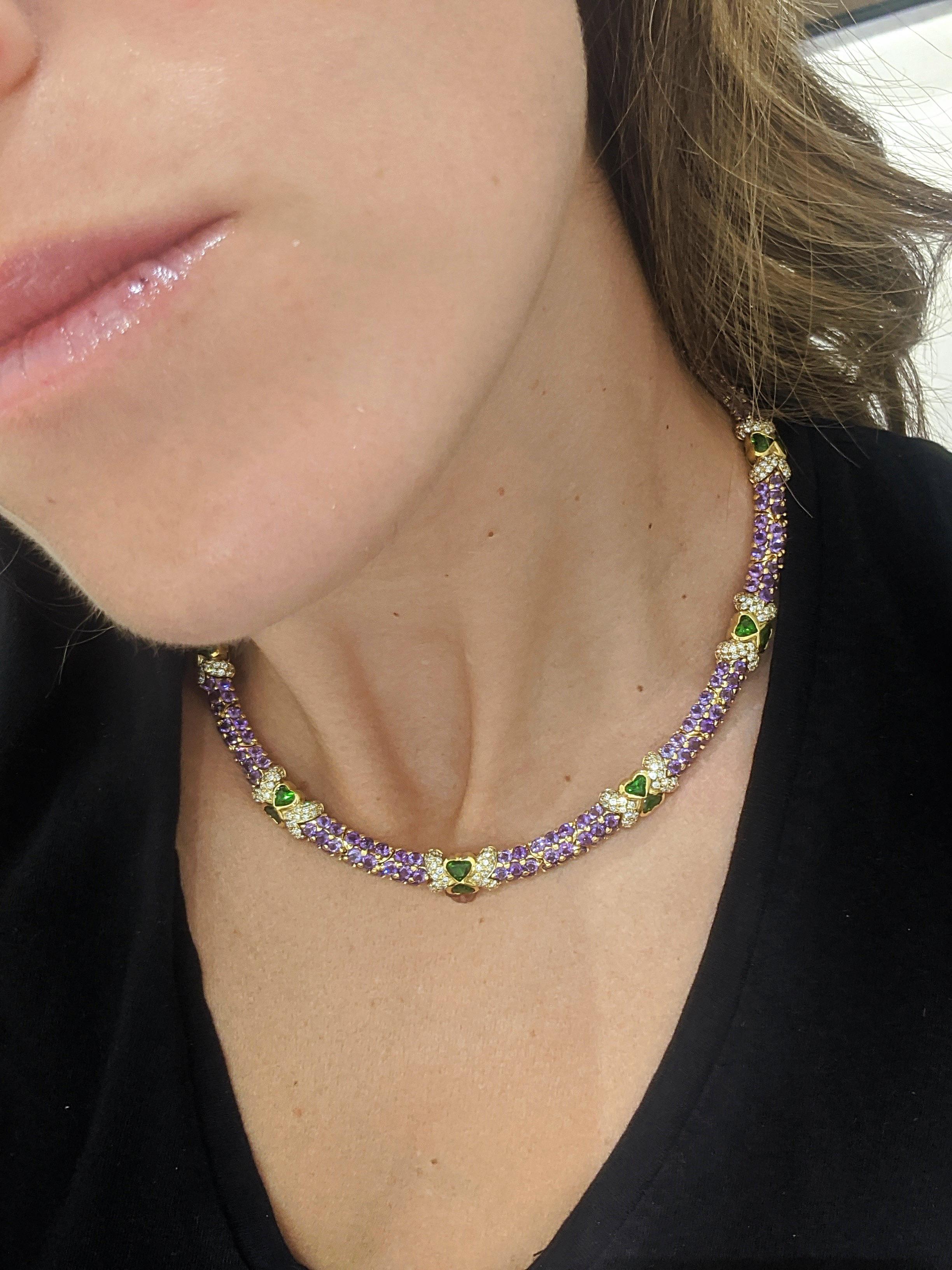 G. Verdi 18KT Yellow Gold Necklace with 32.19Ct. Amethyst & Tsavorites, Diamonds In New Condition For Sale In New York, NY