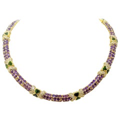 Vintage G. Verdi 18KT Yellow Gold Necklace with 32.19Ct. Amethyst & Tsavorites, Diamonds