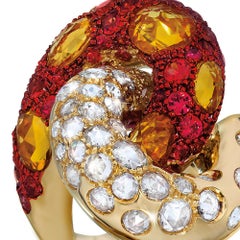 G. Verdi 18 Karat Yellow Gold, Diamond, Orange and Yellow Sapphire Cocktail Ring
