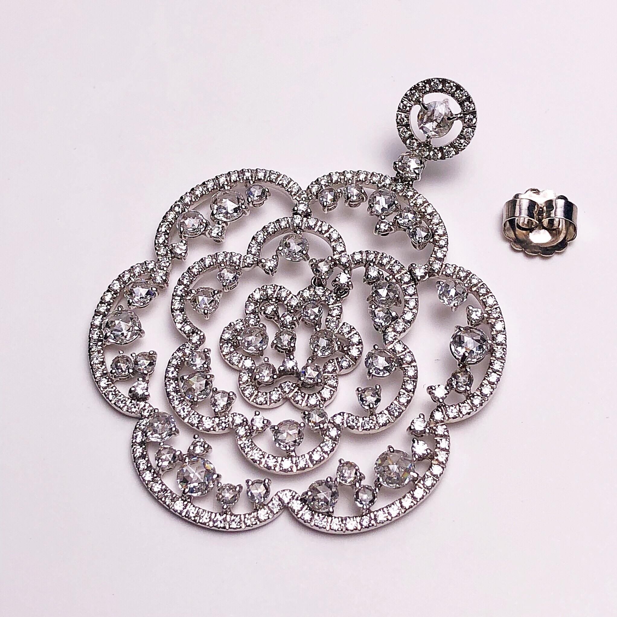 Contemporary G. Verdi for Cellini 18KT Gold Rose Cut 14.21ct. Diamond Lace Hanging Earrings For Sale