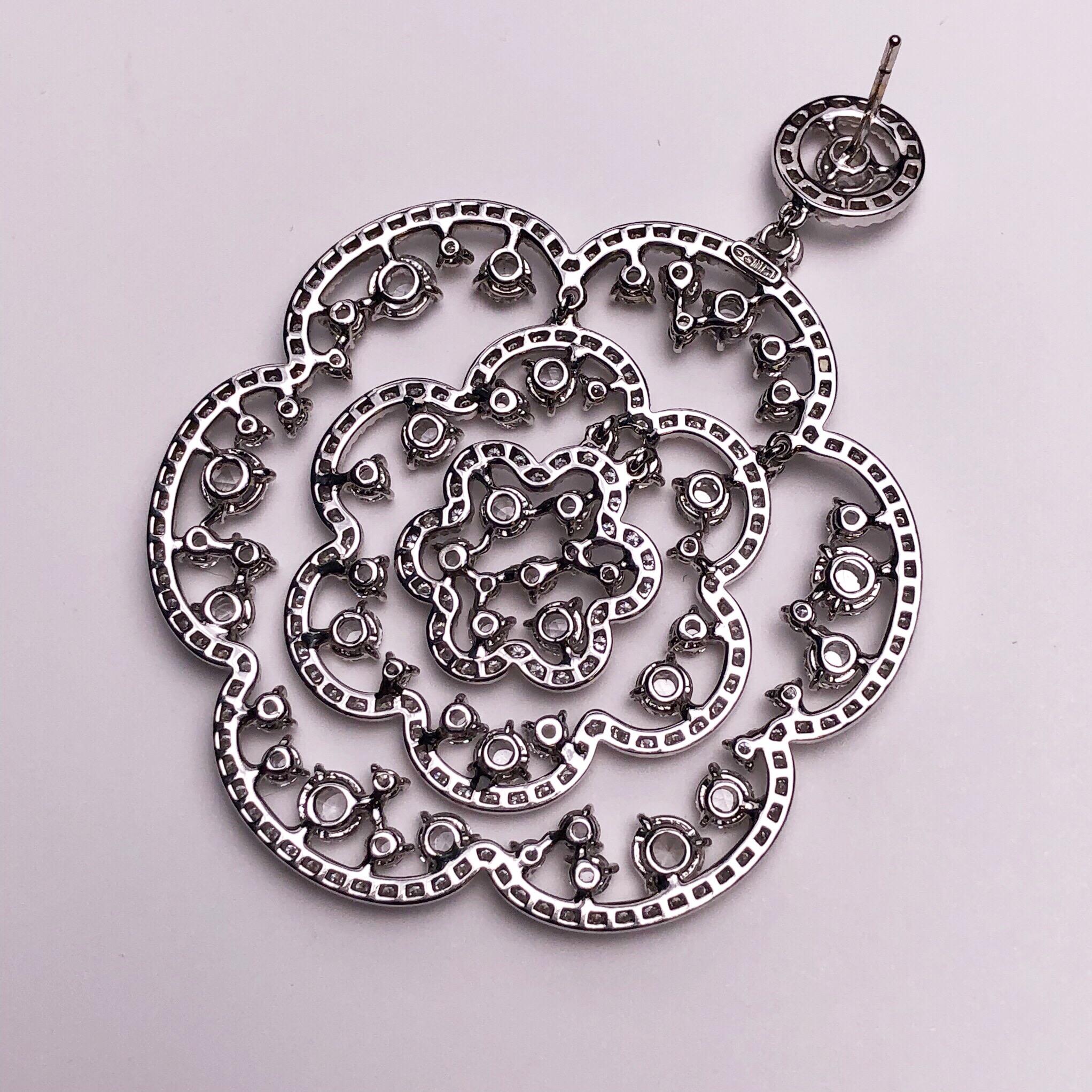 G. Verdi for Cellini 18KT Gold Rose Cut 14.21ct. Diamond Lace Hanging Earrings In New Condition For Sale In New York, NY