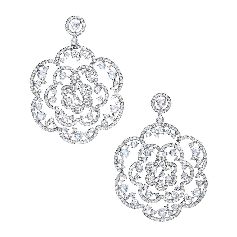 G. Verdi for Cellini 18KT Gold Rose Cut 14.21ct. Diamond Lace Hanging Earrings For Sale