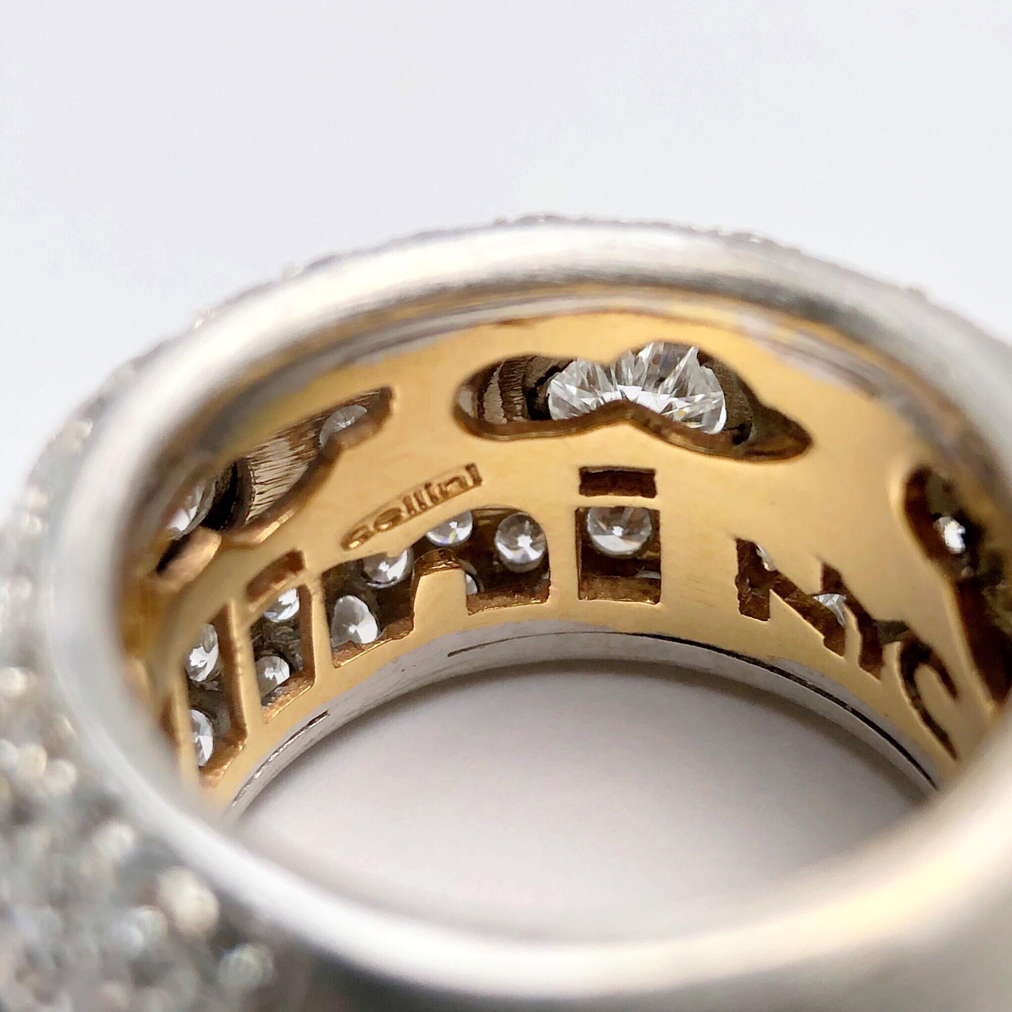 Round Cut Cellini Jewelers 18 Karat White Gold, 3.39 Carat Diamond Hearts Ring For Sale