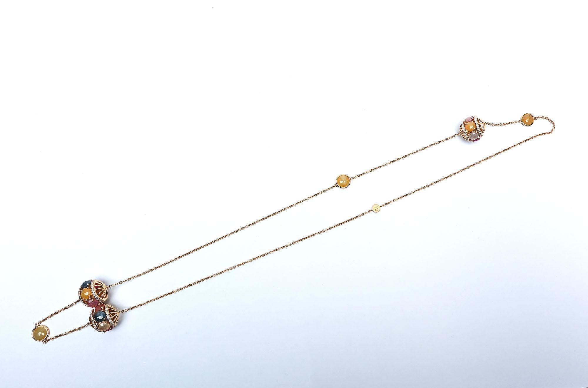 Giuseppe Verdi began his jewelry design firm in Italy in 1971. In the United States, they are represented by Neiman Marcus. 
Verdi's jewelry is characterized by elegant and innovative design.
This endless chain necklace embodies those features. It