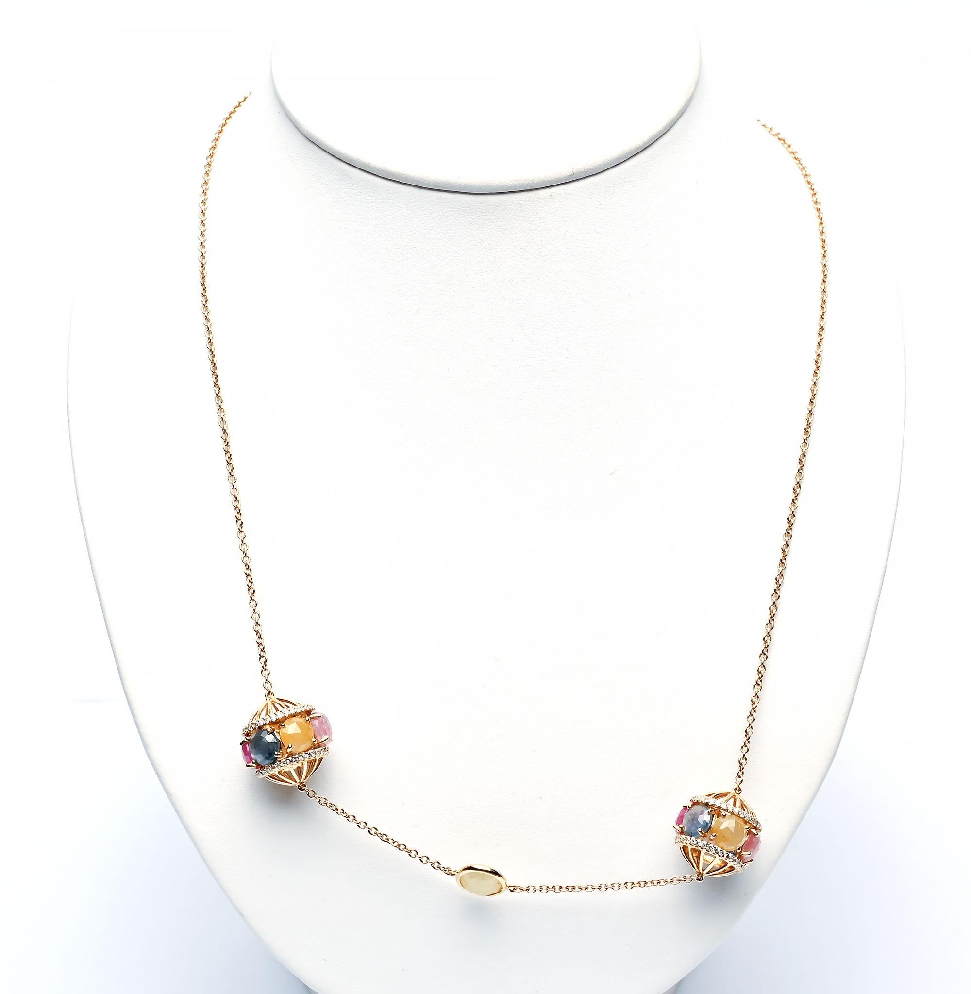 Contemporary G. Verdi Long Gold necklace with Sapphires and Diamonds For Sale