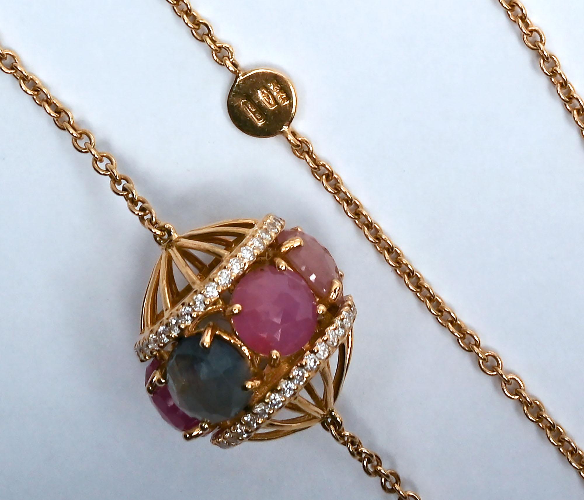 G. Verdi Long Gold necklace with Sapphires and Diamonds In Excellent Condition For Sale In Darnestown, MD