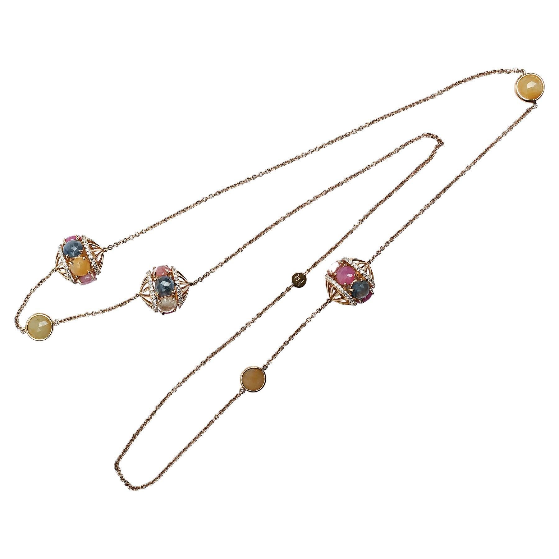 G. Verdi Long Gold necklace with Sapphires and Diamonds For Sale