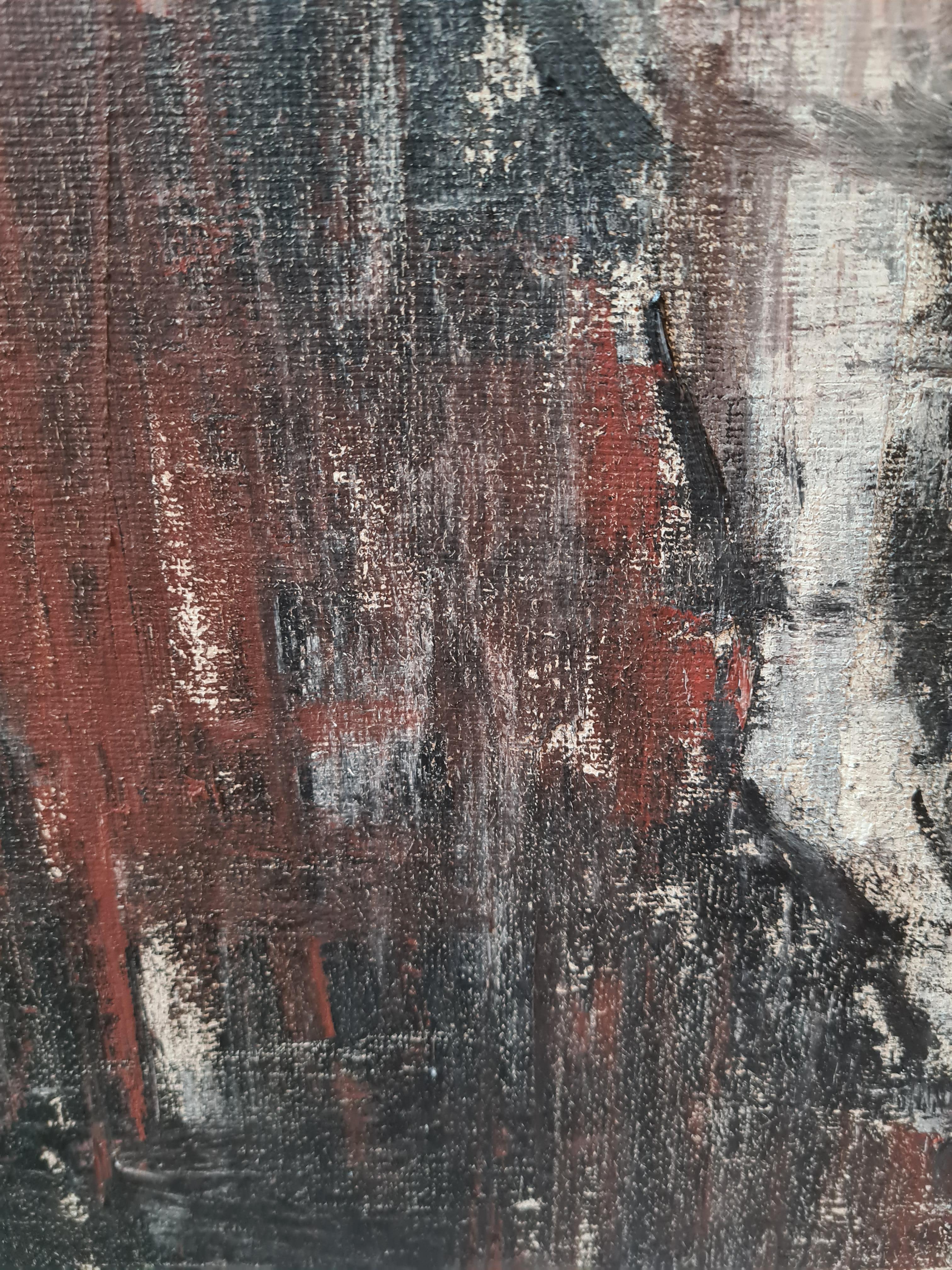 Óleo francés de mediados de siglo sobre lienzo Retrato ecuestre en venta 3
