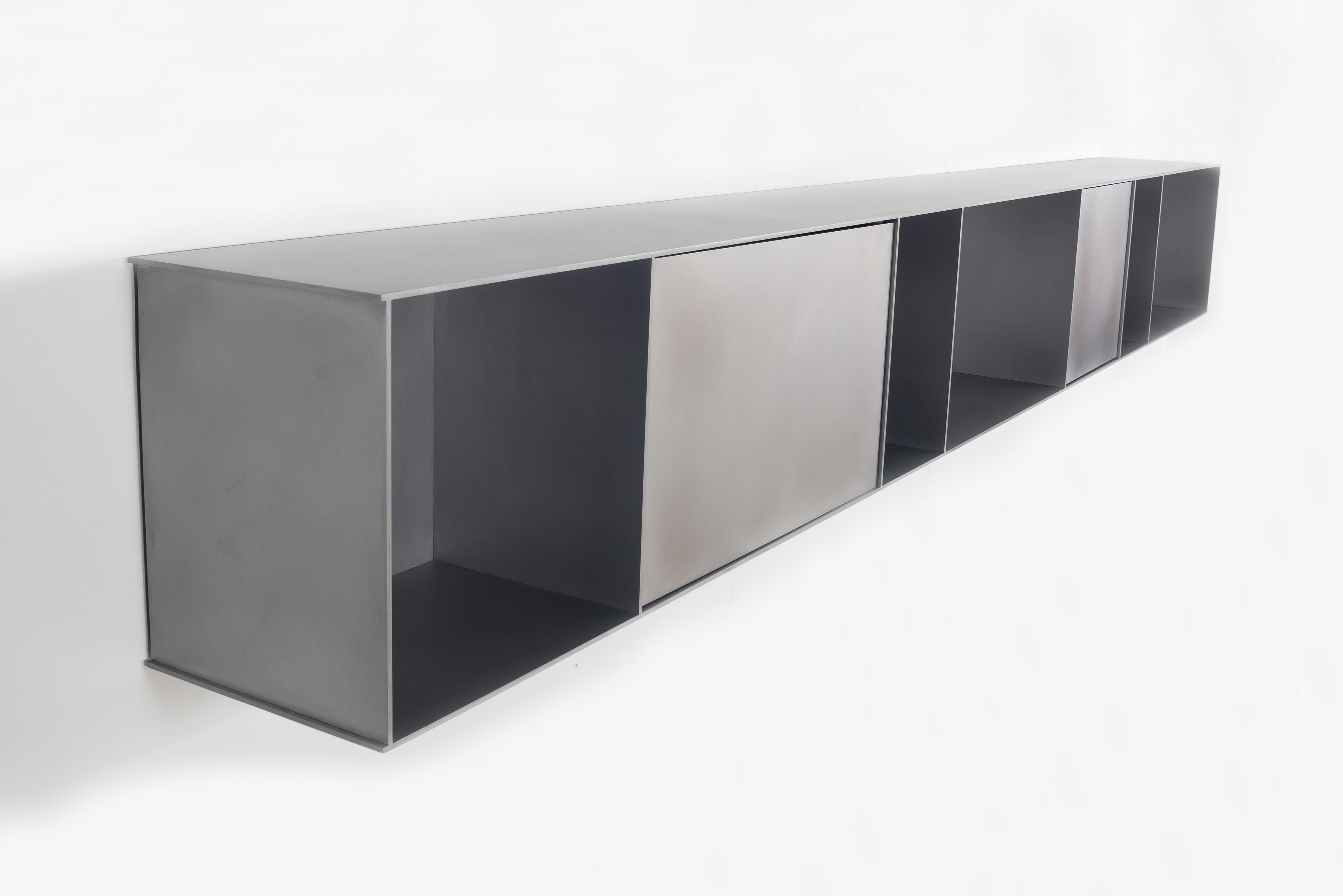 G Wall-Mounted Shelf with Doors in Waxed Aluminum Plate by Jonathan Nesci For Sale 3