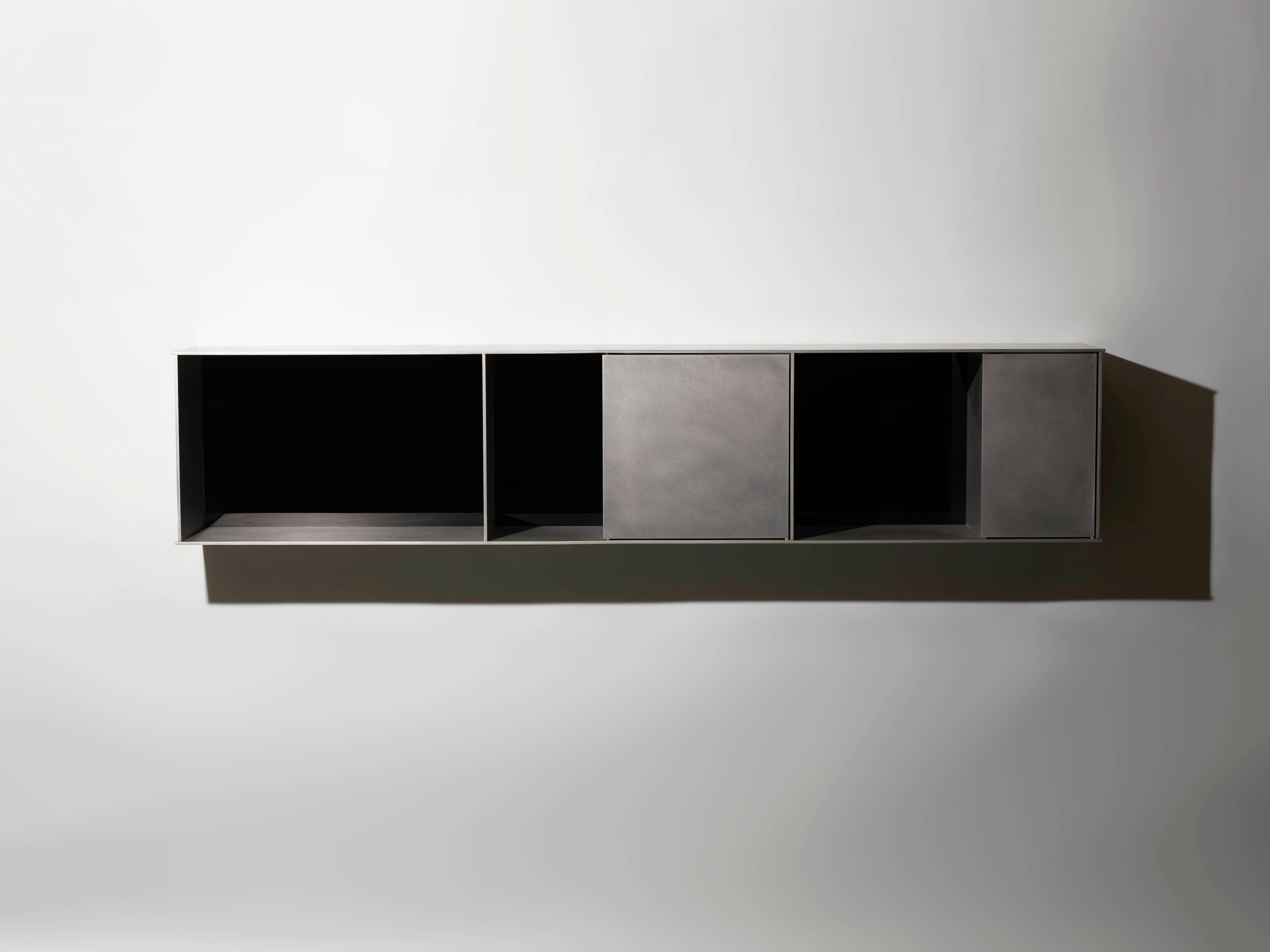 G Wall-Mounted Shelf with Doors in Waxed Aluminum Plate by Jonathan Nesci For Sale 3