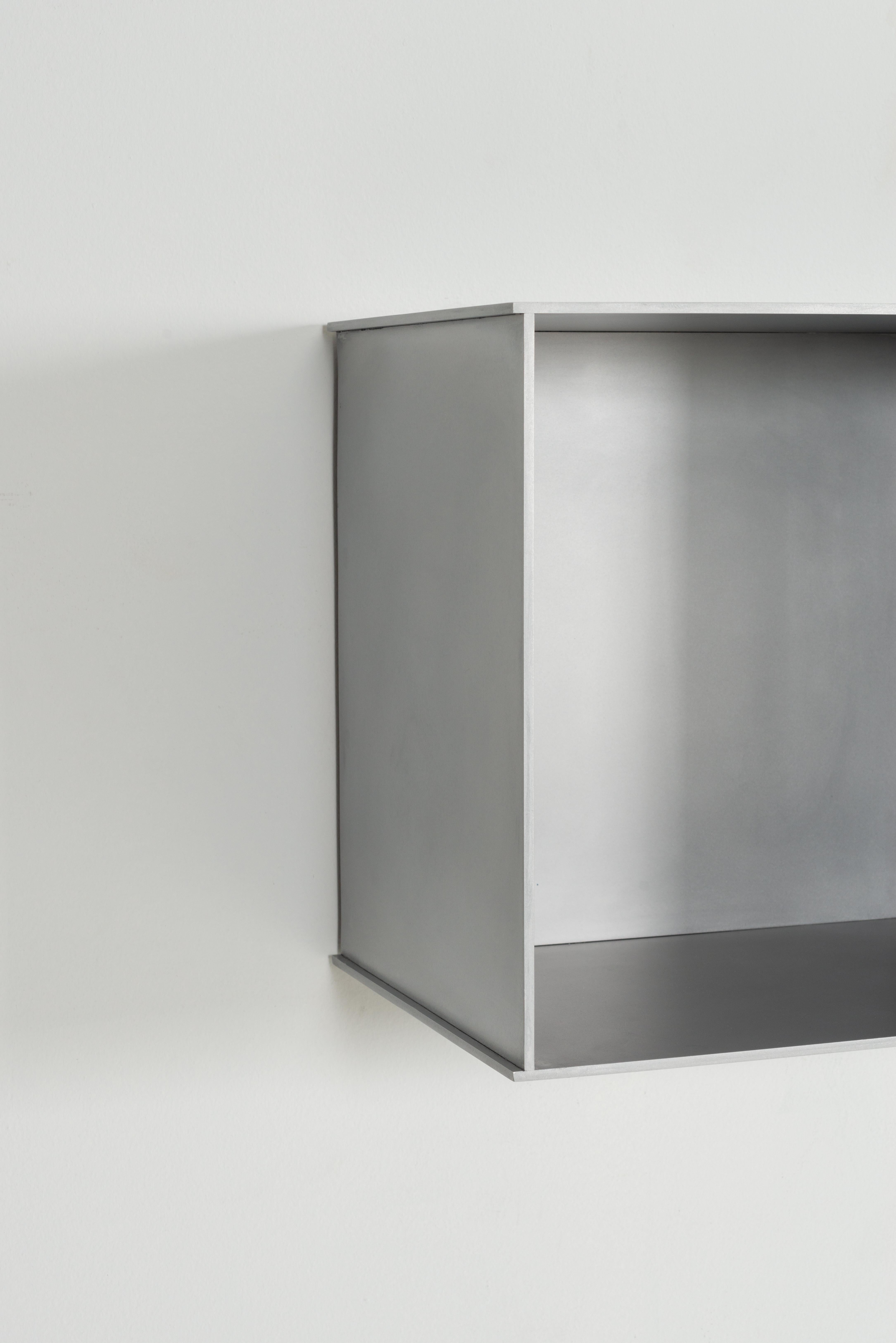 G Wall-Mounted Shelf with Doors in Waxed Aluminum Plate by Jonathan Nesci For Sale 9