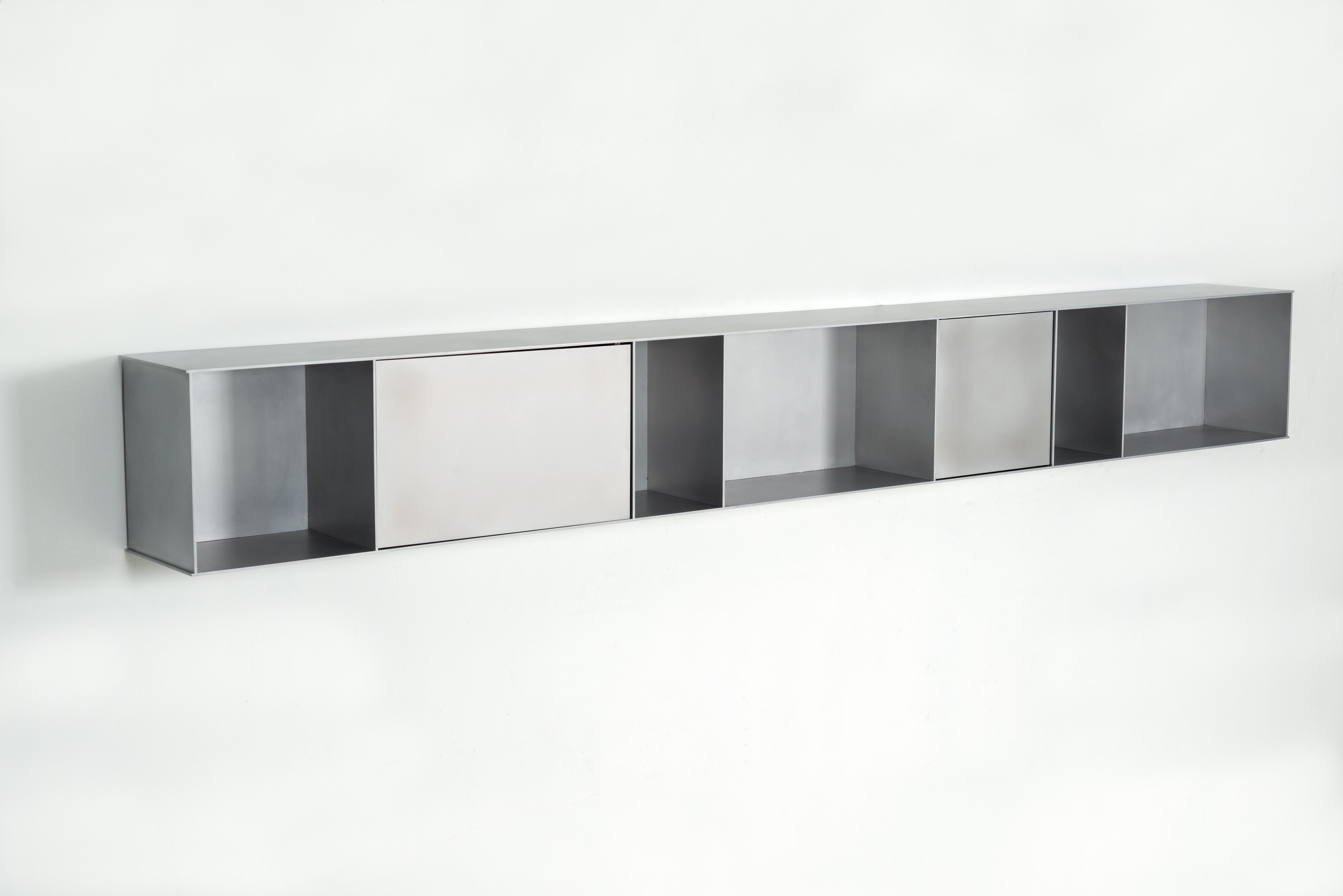 Other G Wall-Mounted Shelf with Doors in Waxed Aluminum Plate by Jonathan Nesci For Sale