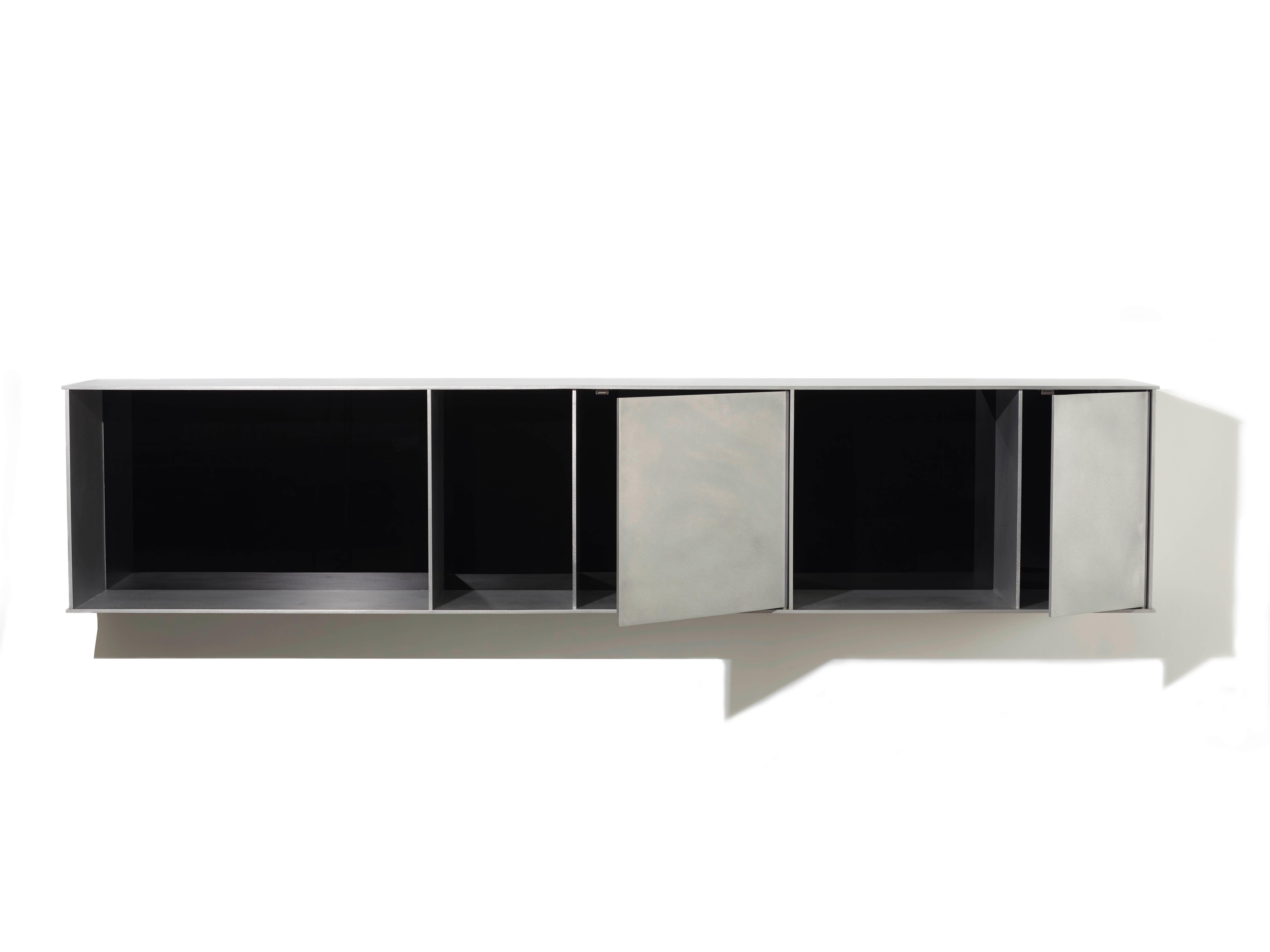 American G Wall-Mounted Shelf with Doors in Waxed Aluminum Plate by Jonathan Nesci For Sale