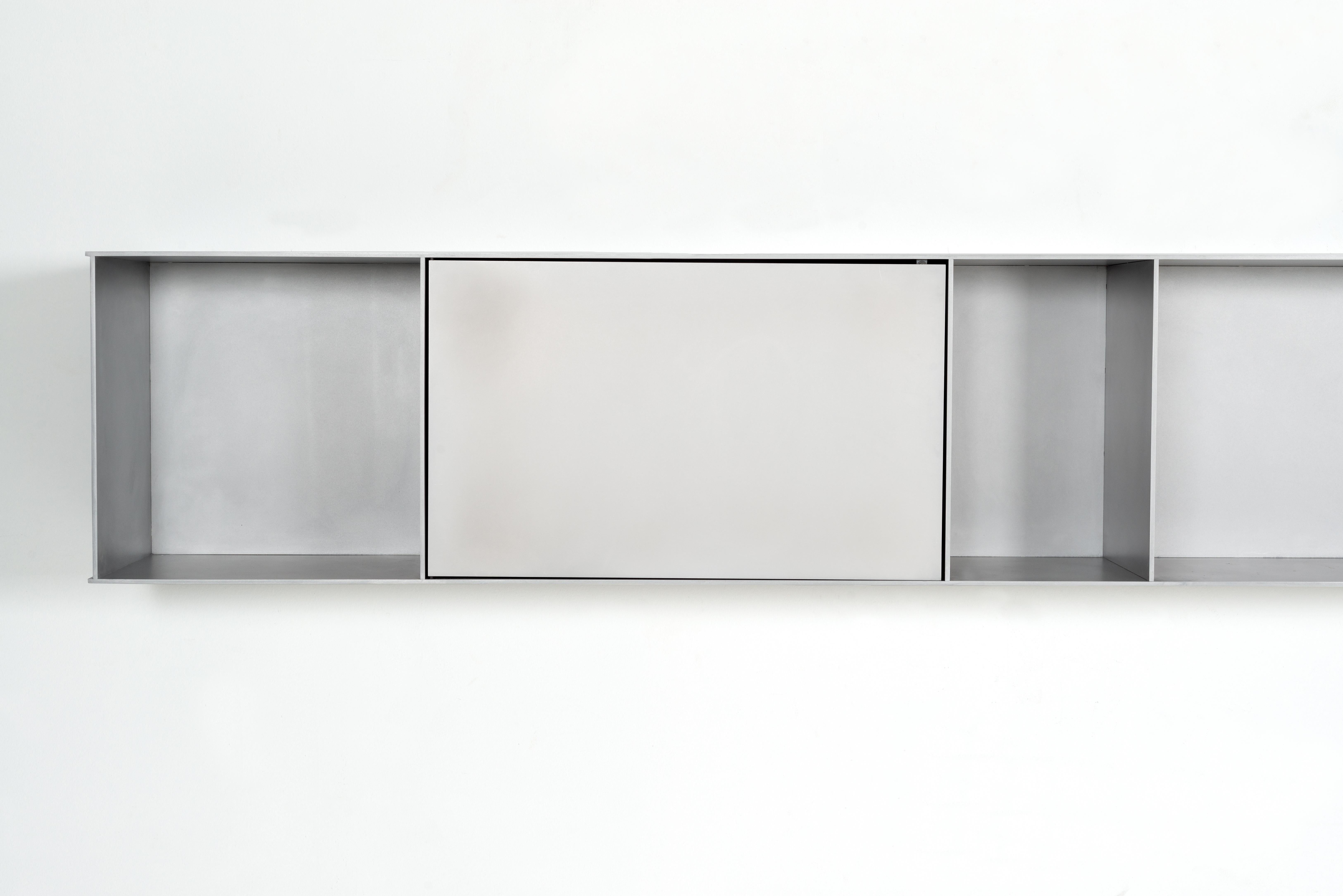 G Wall-Mounted Shelf with Doors in Waxed Aluminum Plate by Jonathan Nesci For Sale 1