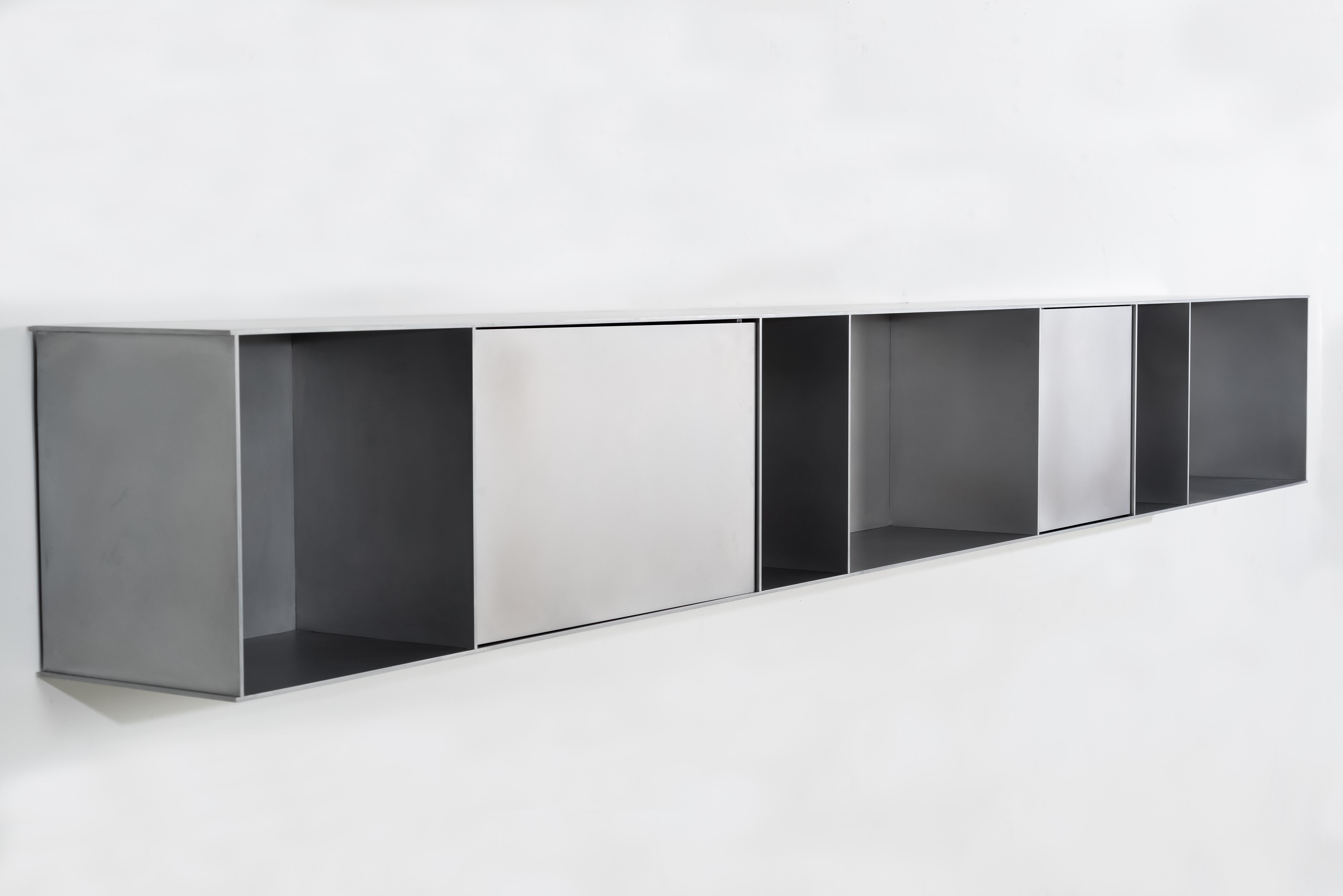 G Wall-Mounted Shelf with Doors in Waxed Aluminum Plate by Jonathan Nesci For Sale 2