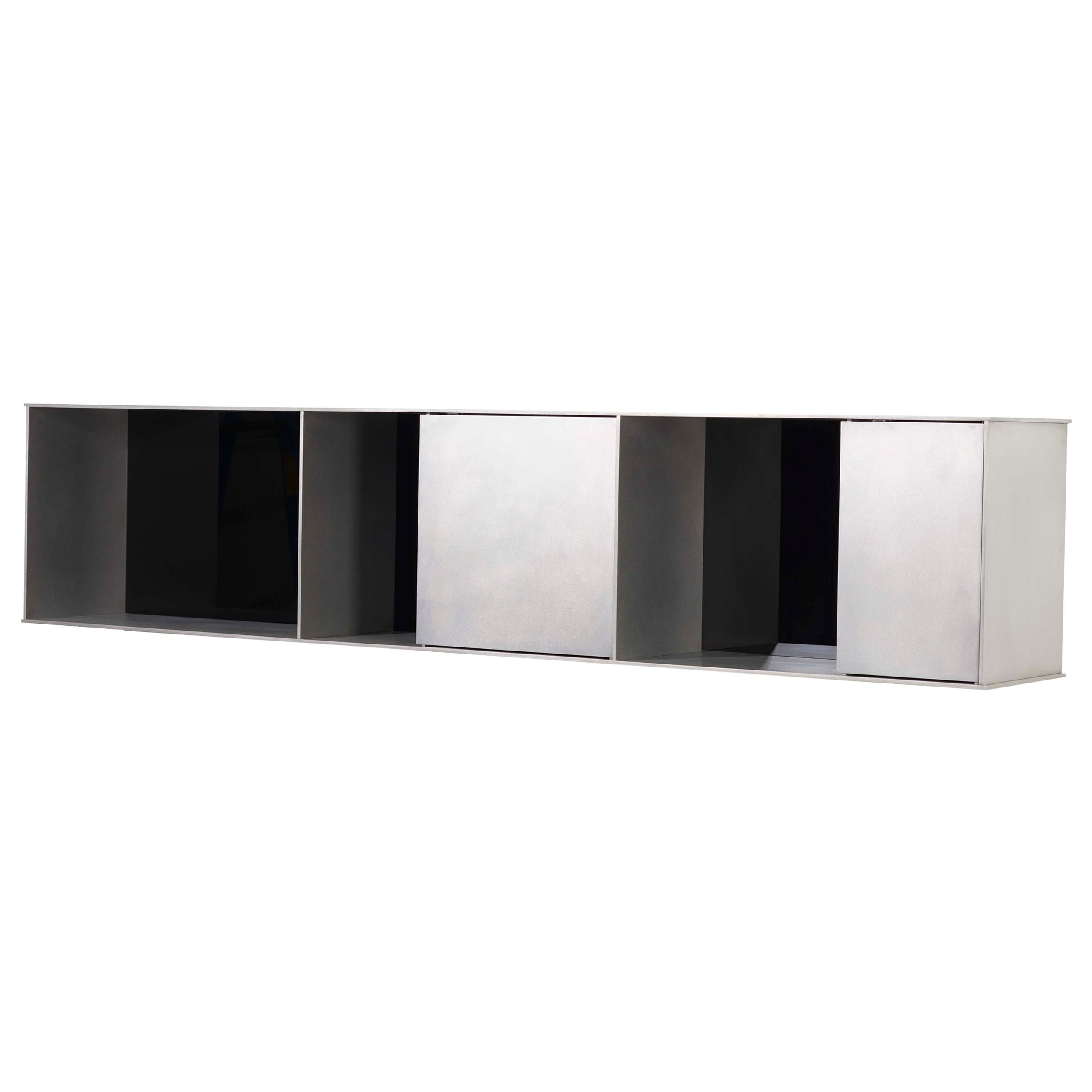 G Wall-Mounted Shelf with Doors in Waxed Aluminium Plate by Jonathan Nesci  For Sale at 1stDibs
