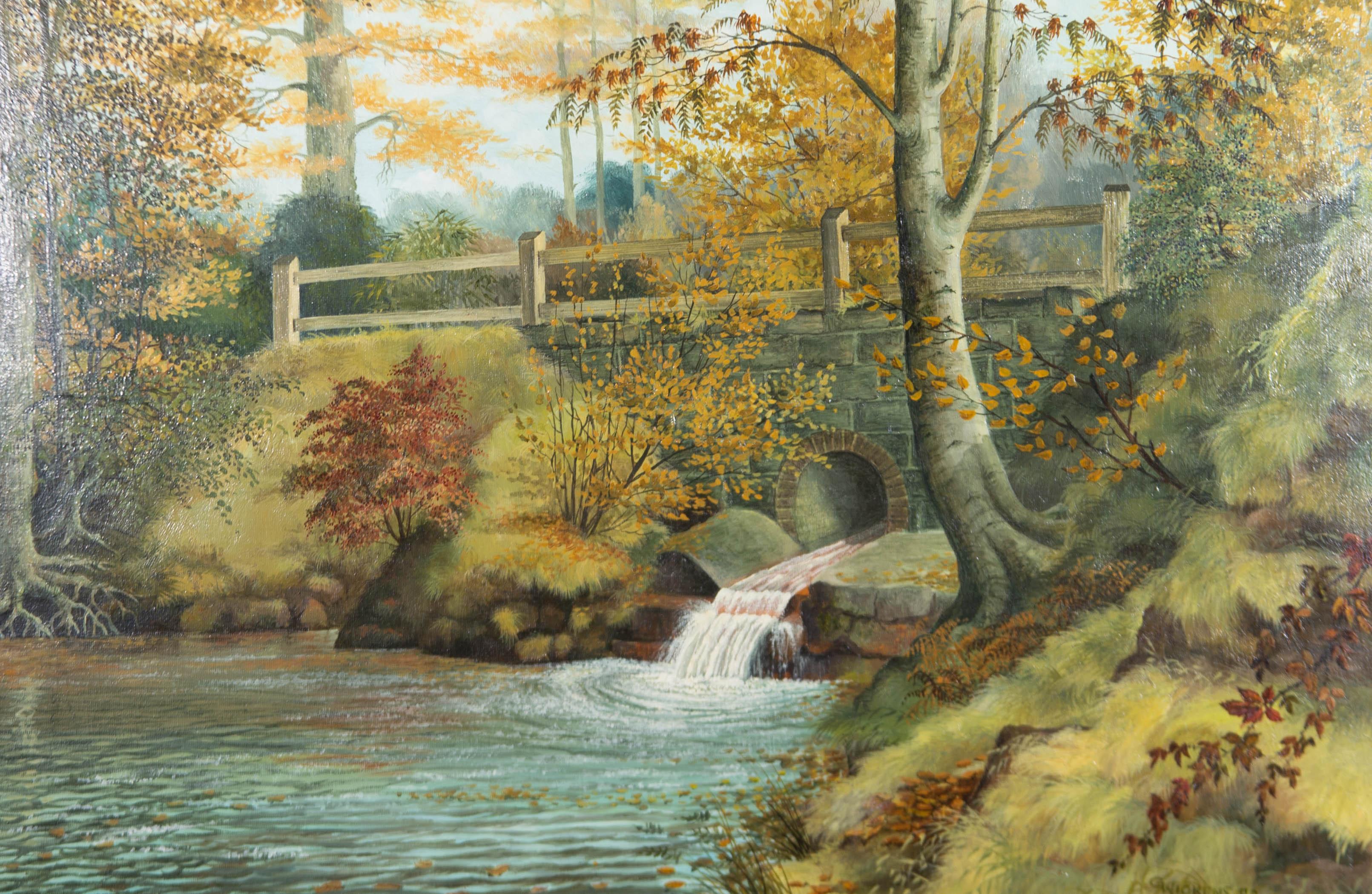 G. Wickens - Olio del 1983, Foglie d'autunno lungo il fiume in vendita 1