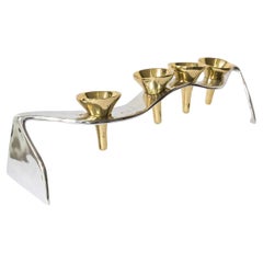 G067 Candelabro Sinuoso, Ottone e Alluminio color oro e argento Fatto a mano