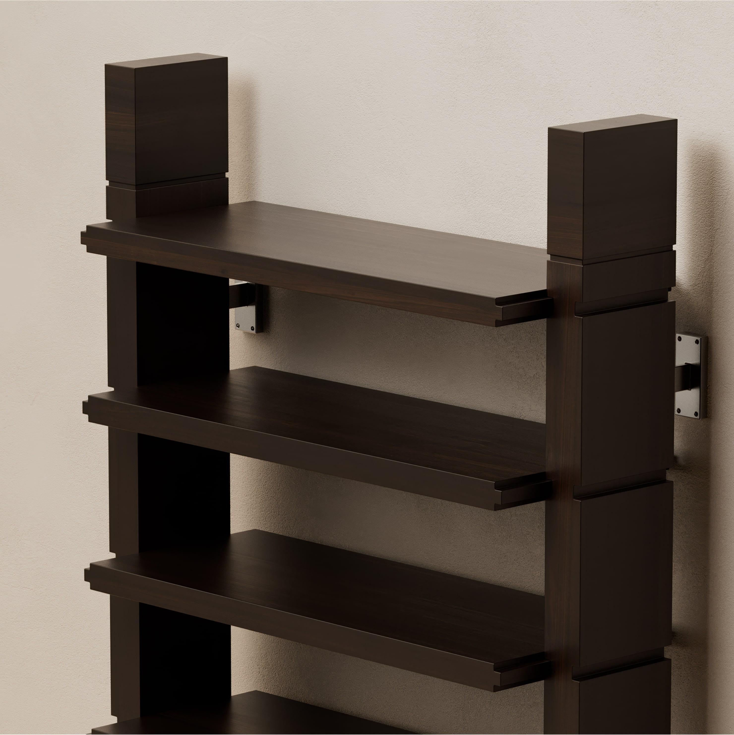 Modern G.09 Bookshelf / Single Unit / Ebonized Walnut with Steel by Lusano For Sale