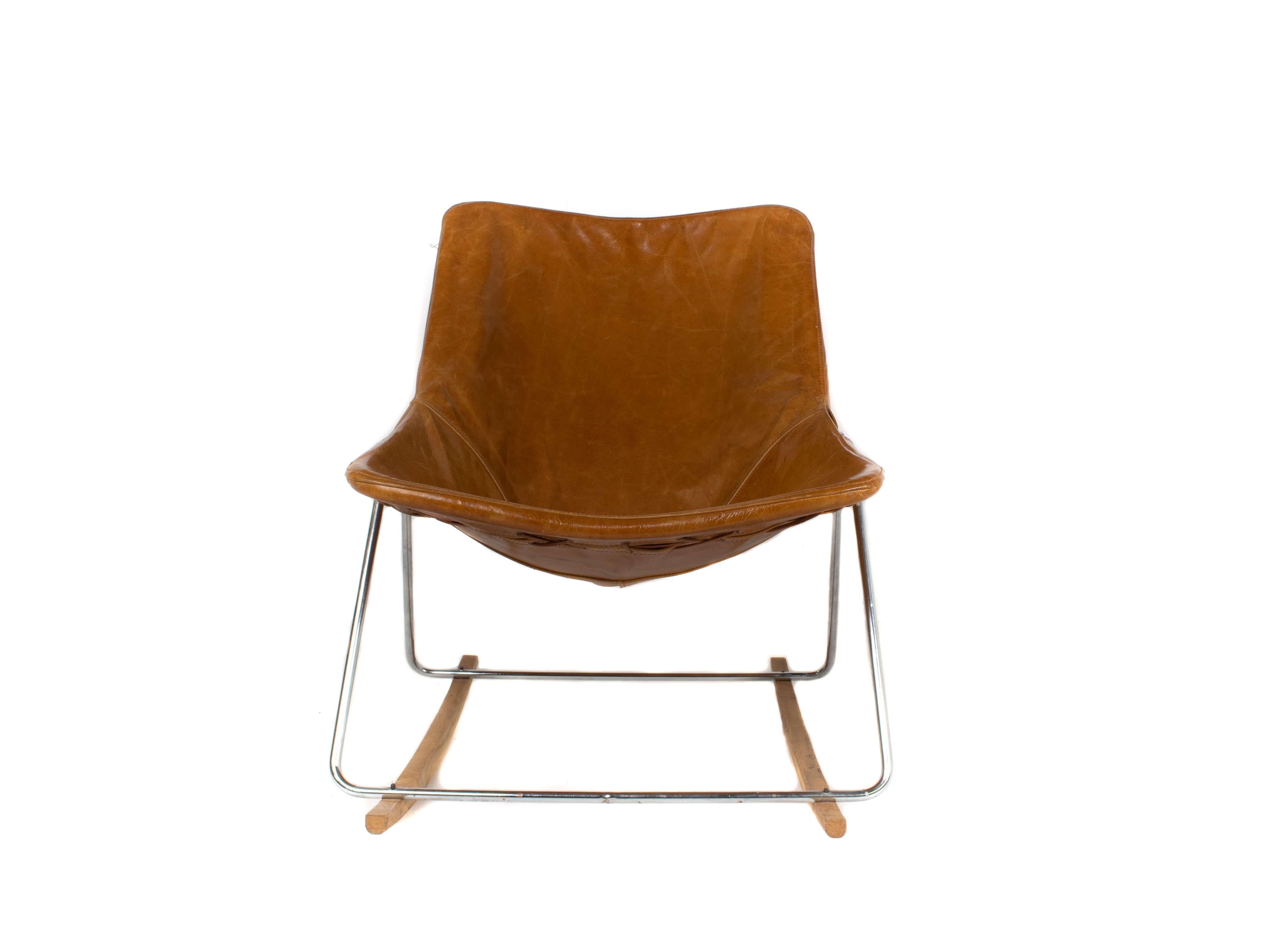 Mid-Century Modern G1 Leather Rocking Chair by Pierre Guariche, France