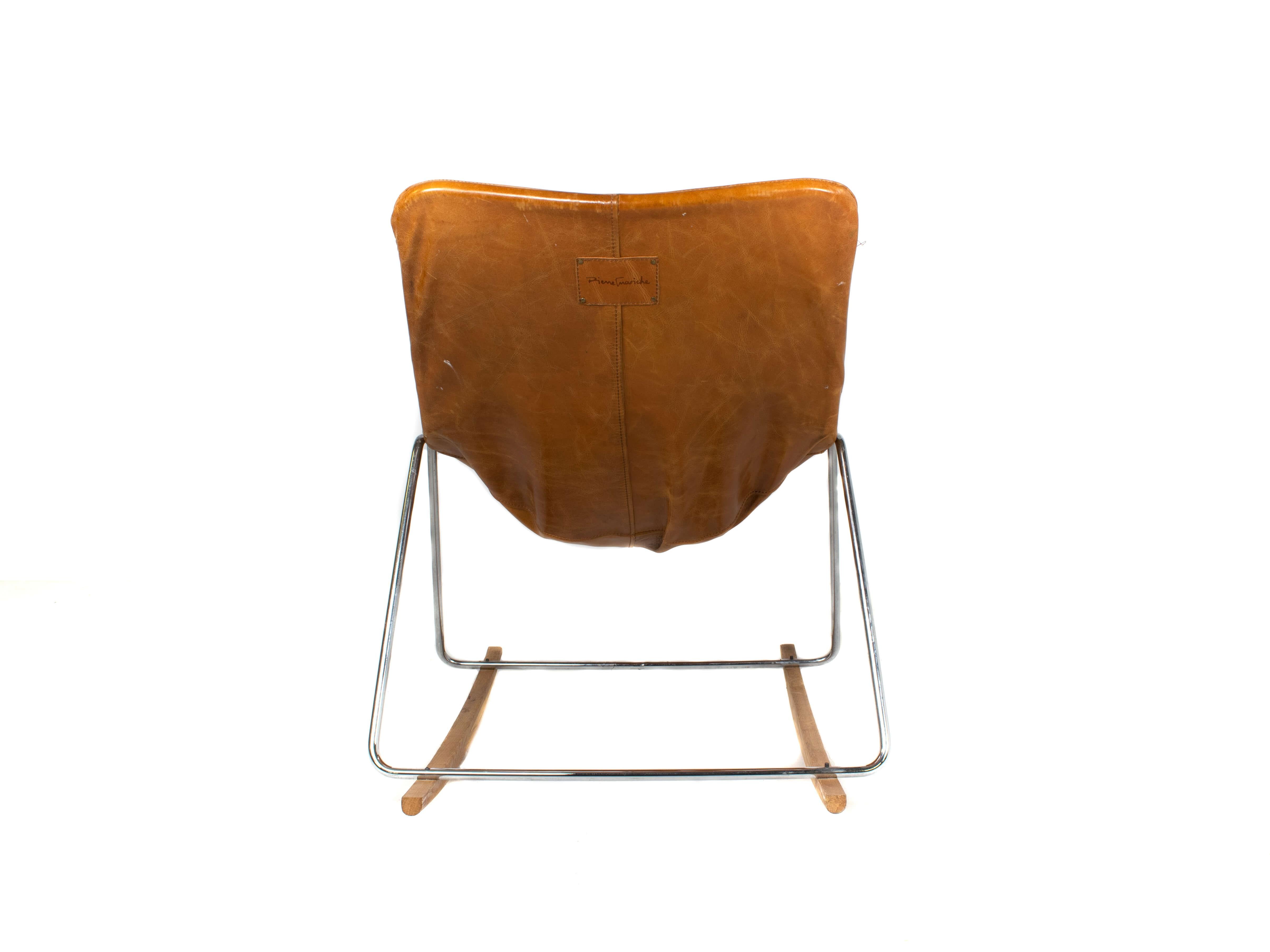 French G1 Leather Rocking Chair by Pierre Guariche, France
