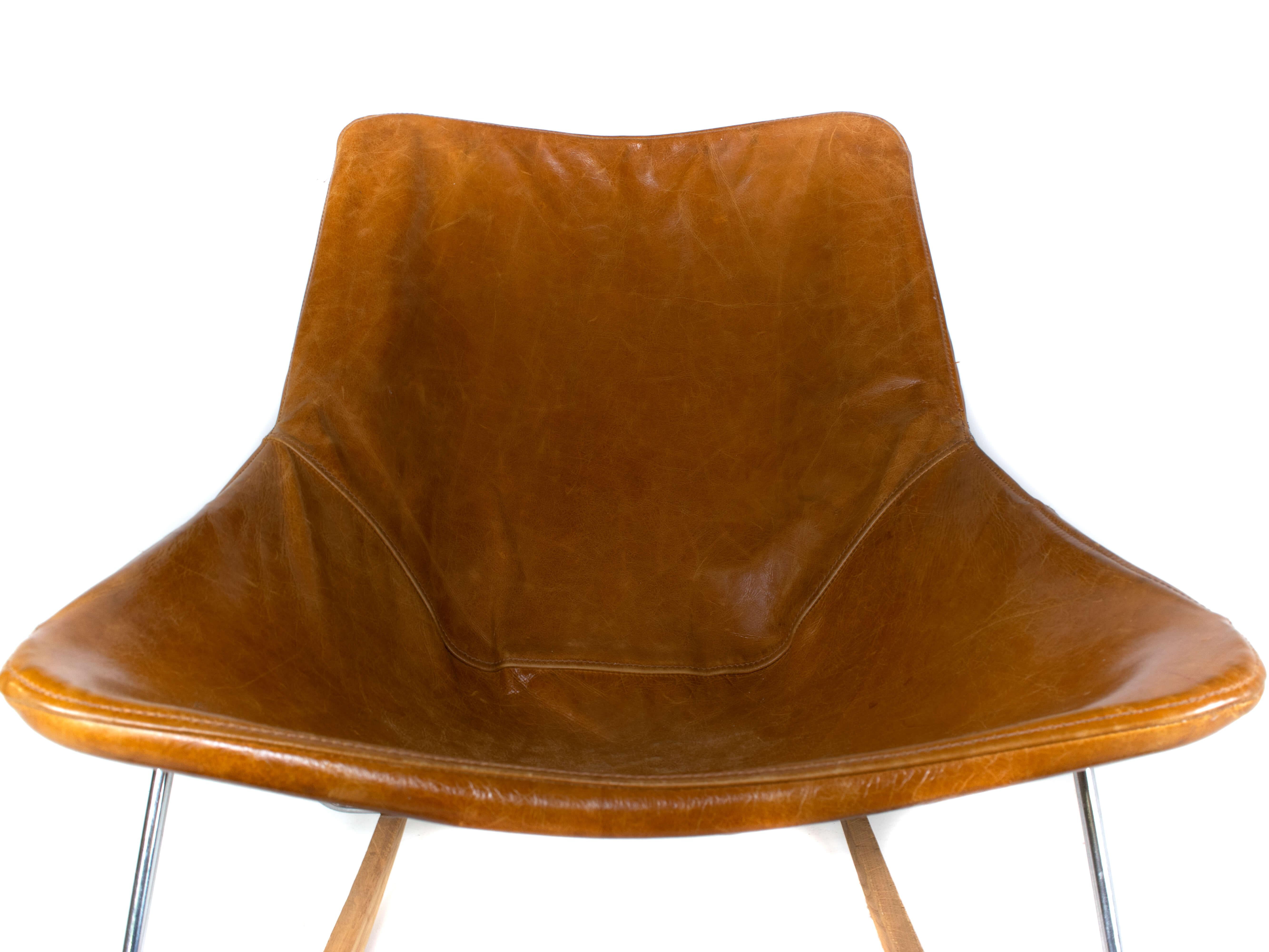 Mid-20th Century G1 Leather Rocking Chair by Pierre Guariche, France