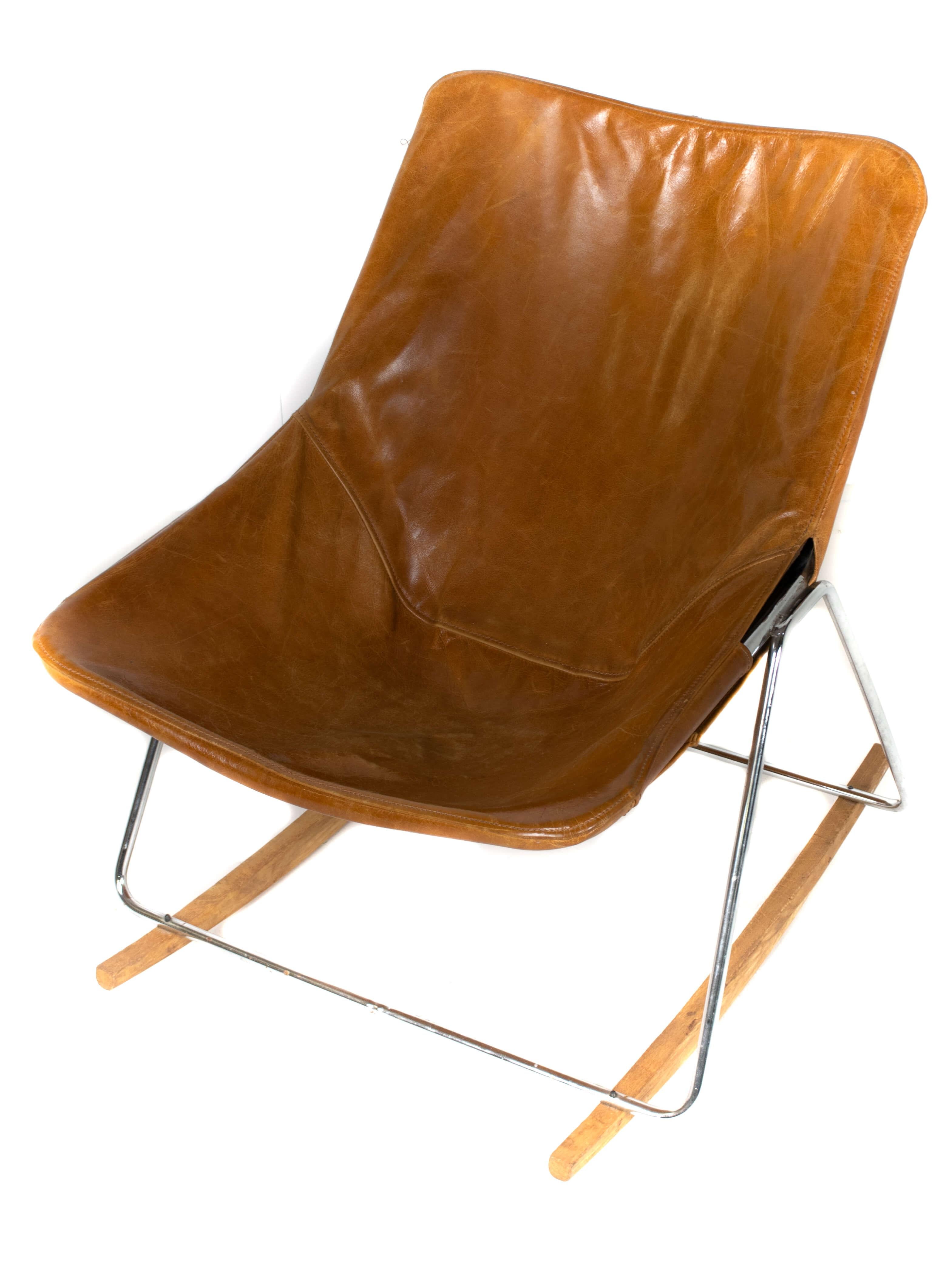 Steel G1 Leather Rocking Chair by Pierre Guariche, France