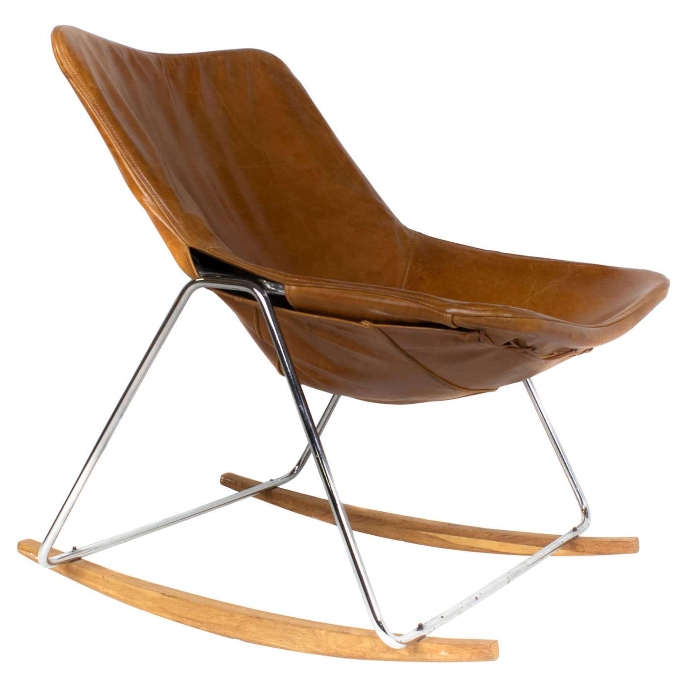G1 Leather Rocking Chair by Pierre Guariche, France at 1stDibs