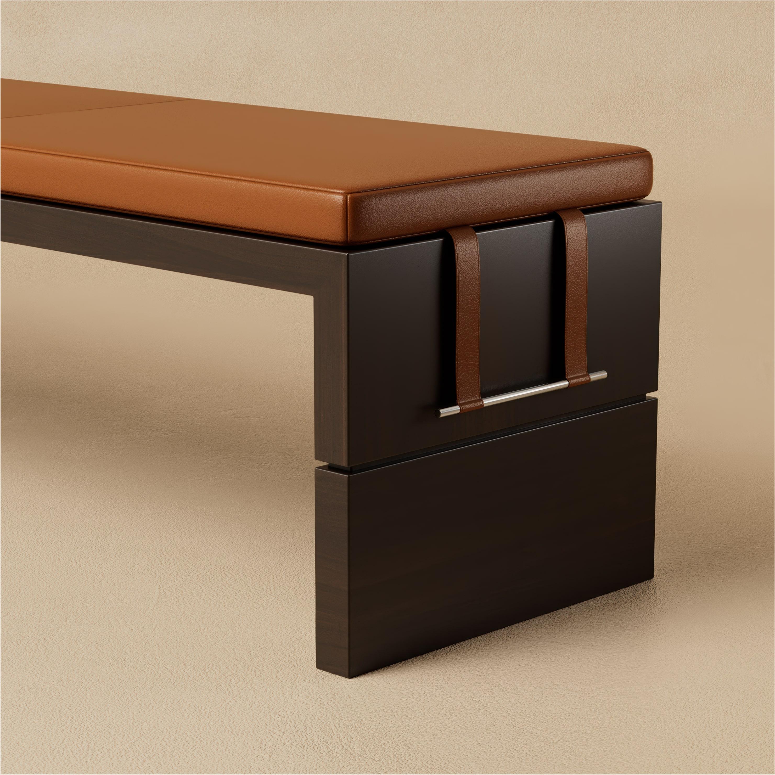 Modern G.13 Bench / Ebonized Walnut with Steel by Lusano For Sale