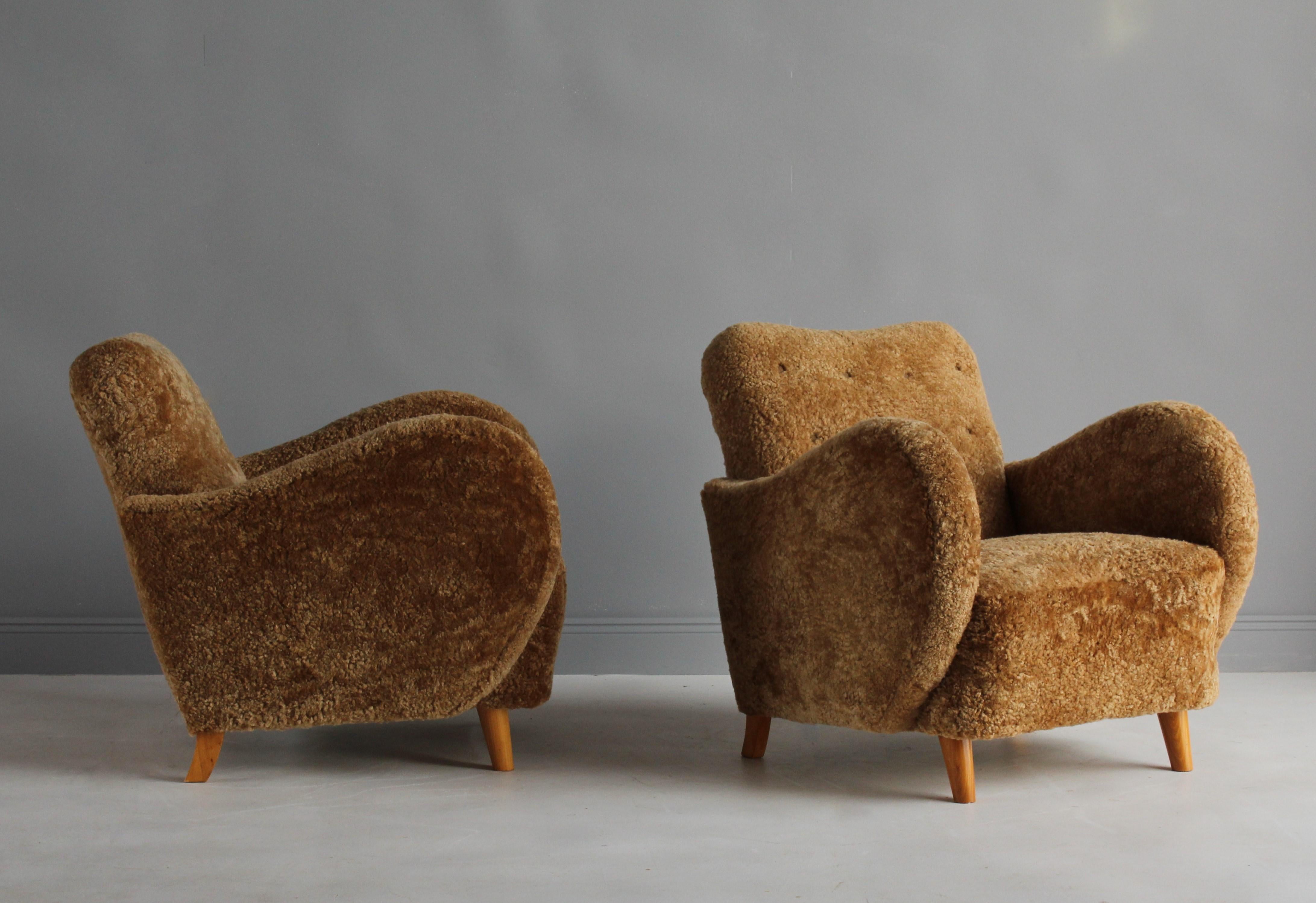 G.a. Berg 'Attribution' Pair of Organic Lounge Chairs, Sheepskin, Birch, 1930s 1