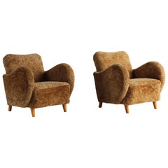 G.a. Berg 'Attribution' Pair of Organic Lounge Chairs, Sheepskin, Birch, 1930s