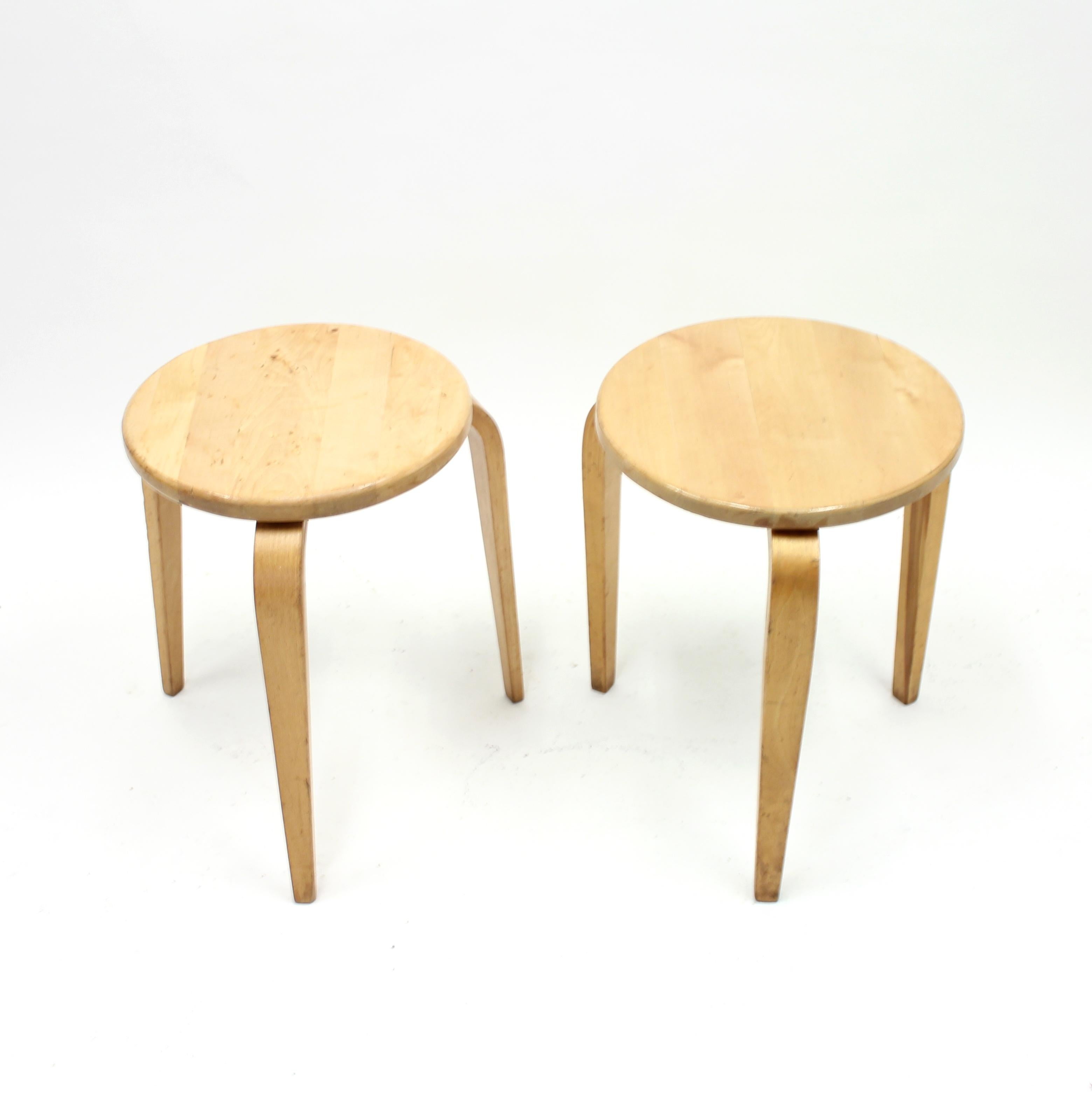 Swedish G.A. Berg, Pair of Birch Stools, 1940s For Sale