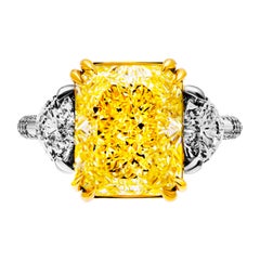 GA Certified 3 stone Ring with 6.03ct Fancy Light Yellow Radiant Cut Diamond