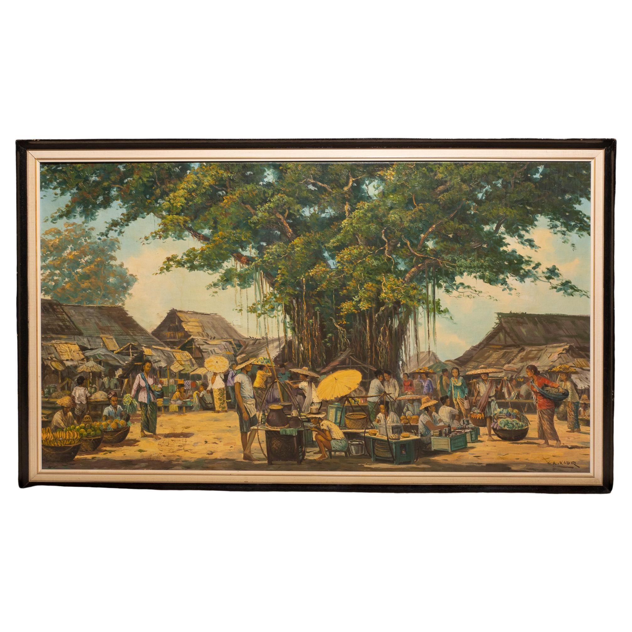 Original oil painting by the Indonesian impressionist painter G.A. Kadir: educated as a painter by the Danish van Russel (1898 - 1975) and active in the first half of the 20th century in Bogor (West Java). Signed on the bottom right: 