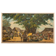 Antique GA Kadir, Indonesian Village view, Oil on Canvas.Signed.First half 20 th C