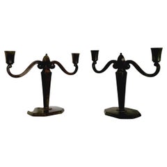 GAB, a Pair of Solid Bronze Candelabras, Swedish Grace, 1920-1930s