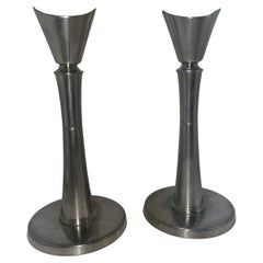 GAB Art-Deco, Pair of pewter candleholders