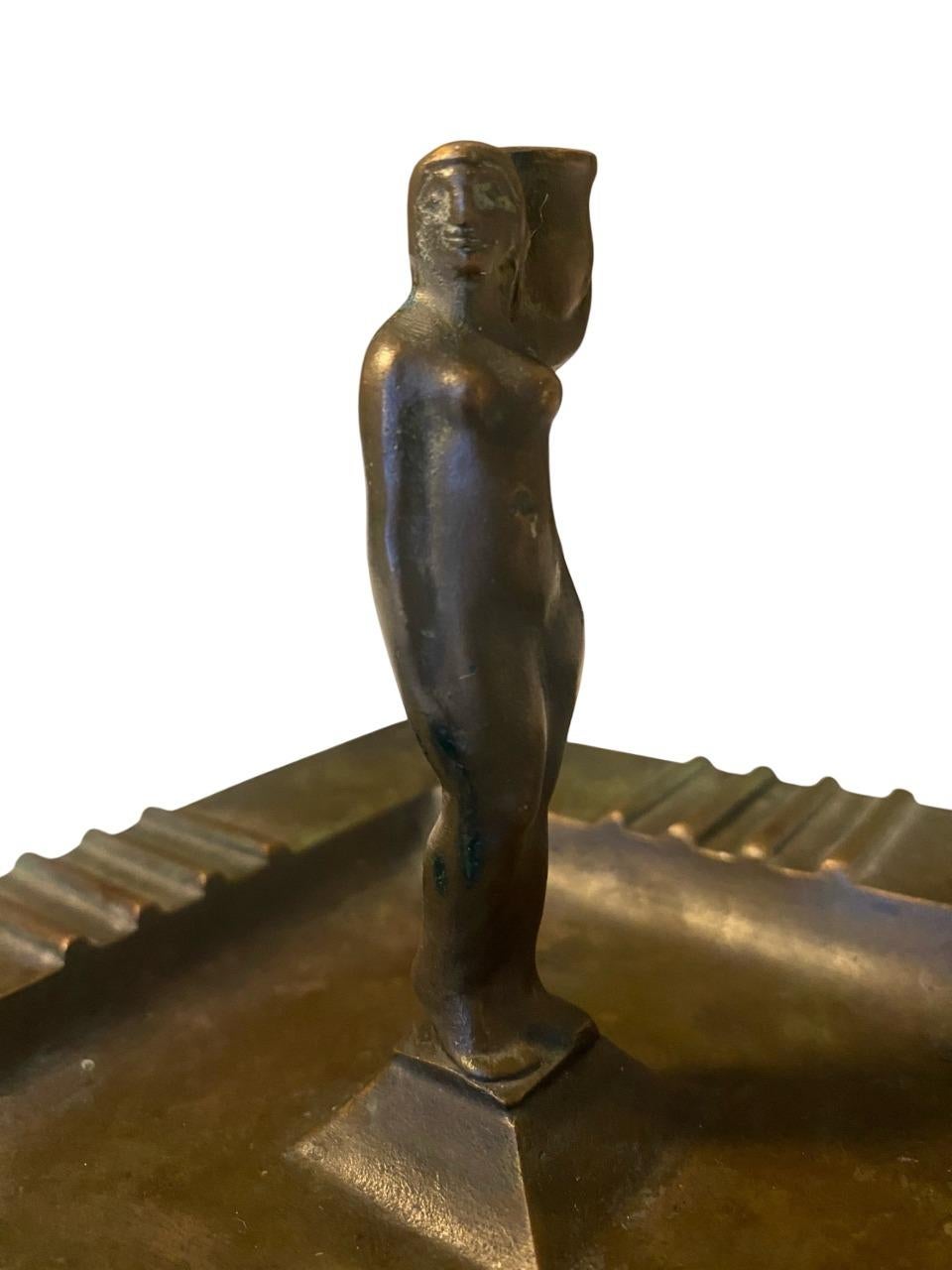 Scandinavian Modern Swedish Art Deco Bronze Candleholder by GAB Featuring Female Nude, 1930s For Sale