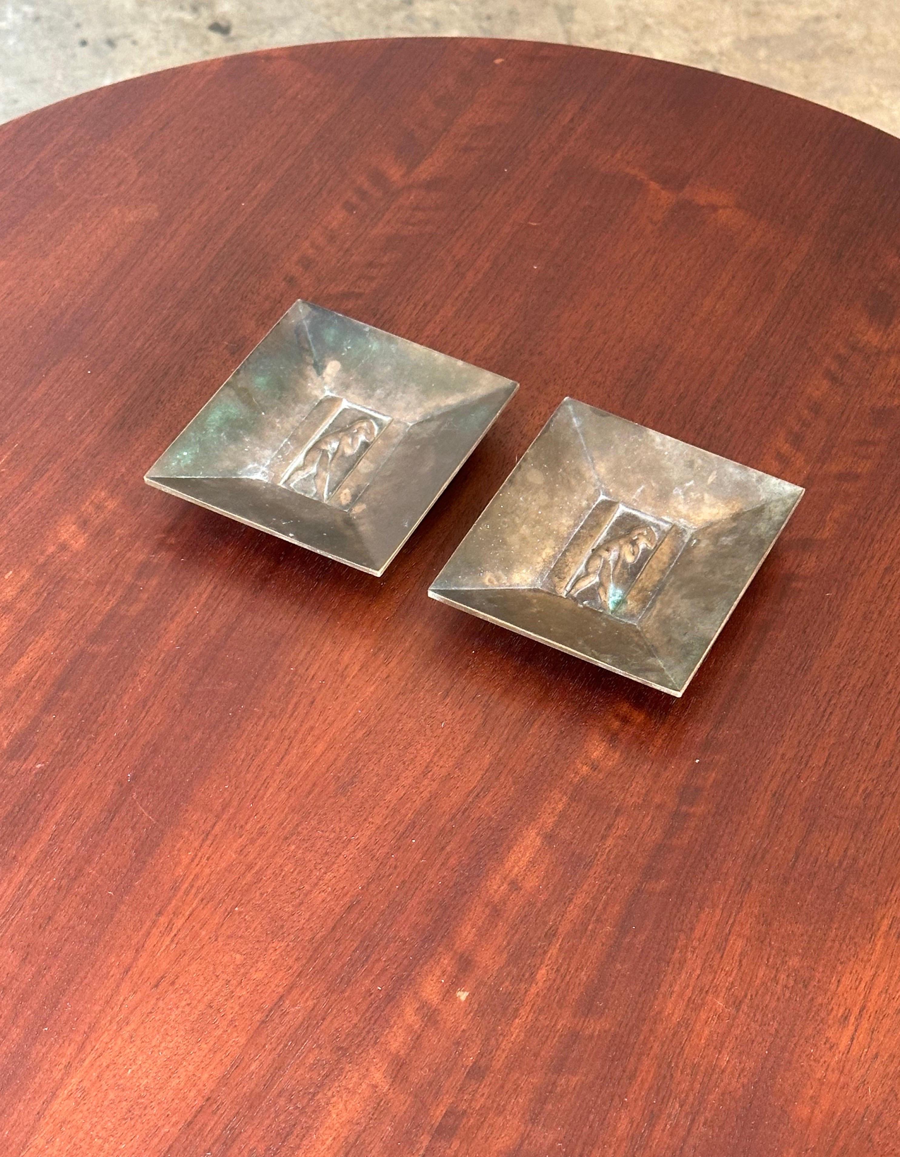 Scandinavian Modern GAB Bronze Decorative Plates With Female Motif- a Pair For Sale